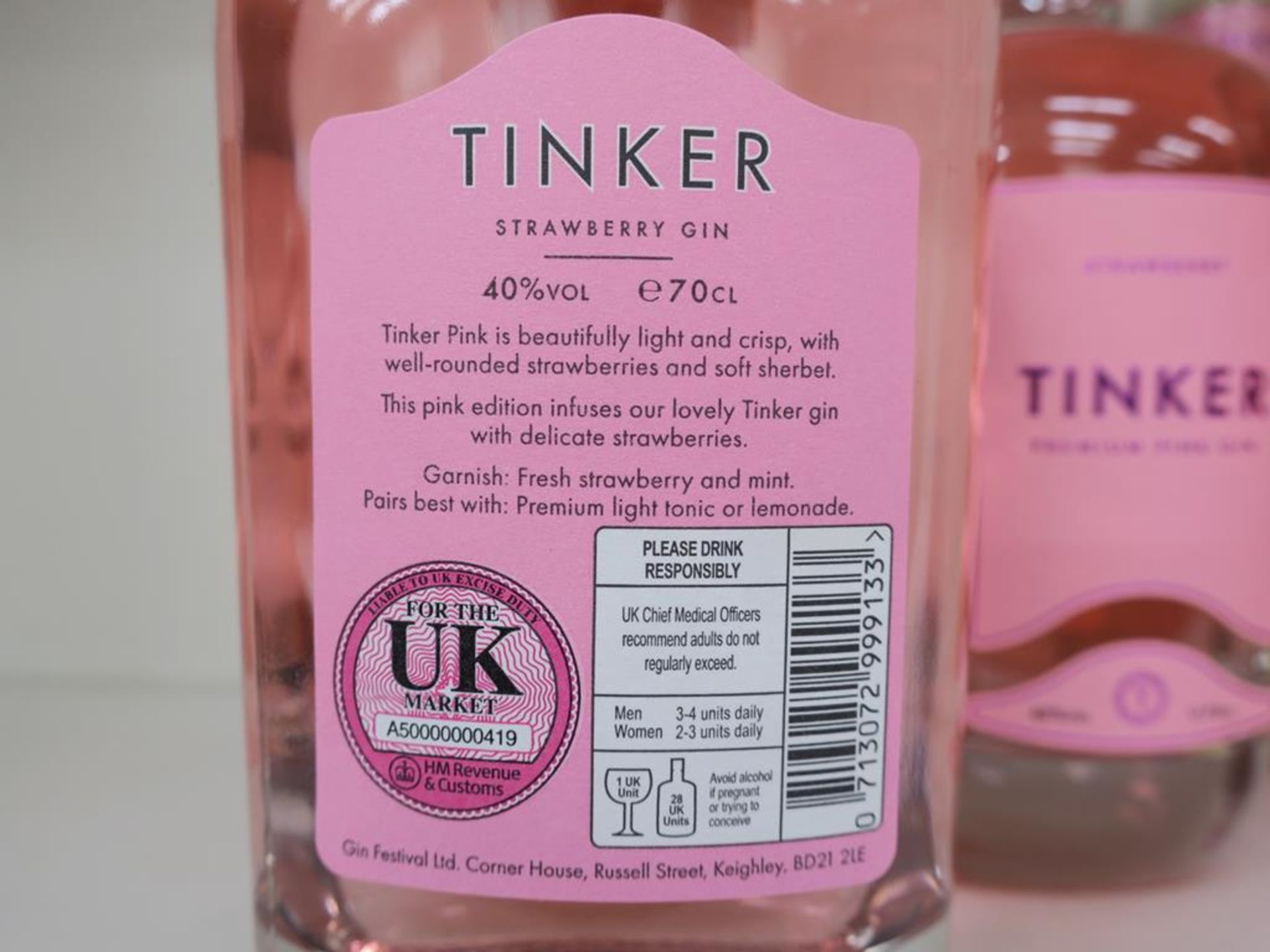 * A Box of Tinker 'Strawberry- Premium' Gin 6 x 70cl 40% Vol (RRP £210) - Image 3 of 3