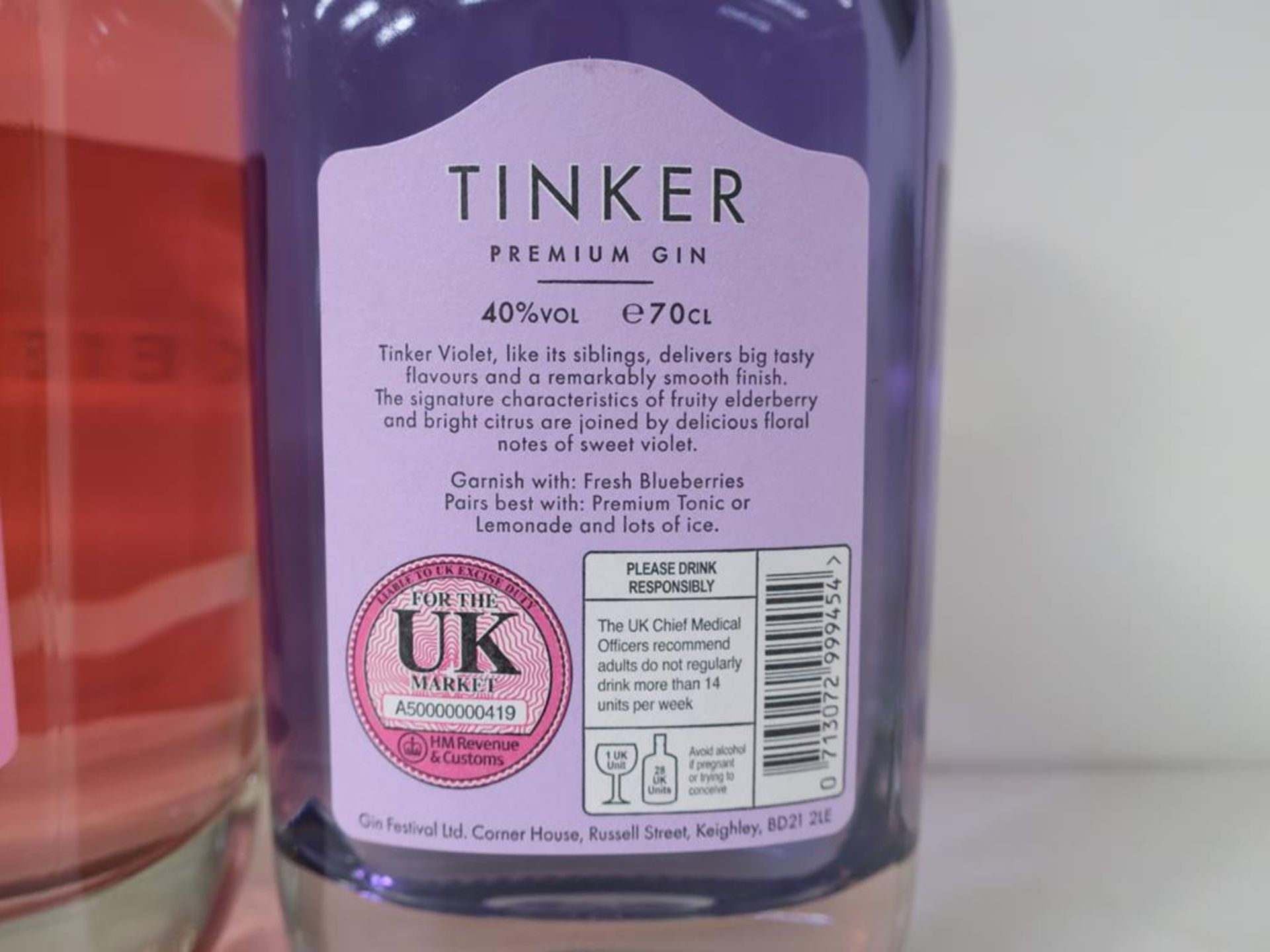 * Three bottles of Tinker Gin: 70cl bottle of Small Batch, British made Spanish style 40% vol, - Image 7 of 7