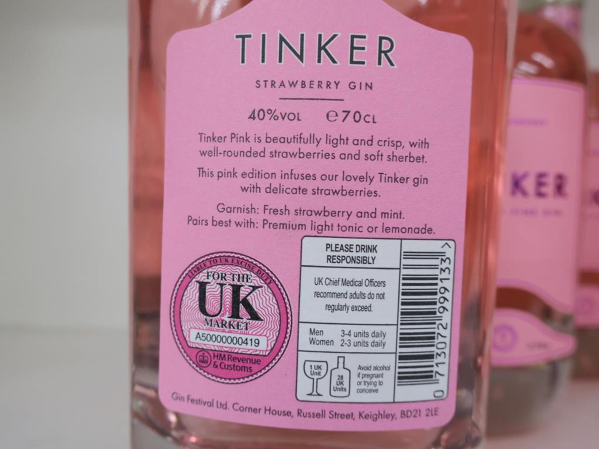 * A Box of Tinker 'Strawberry - Premium Pink' Gin 6 x 70cl 40% Vol (RRP £210) - Image 3 of 3