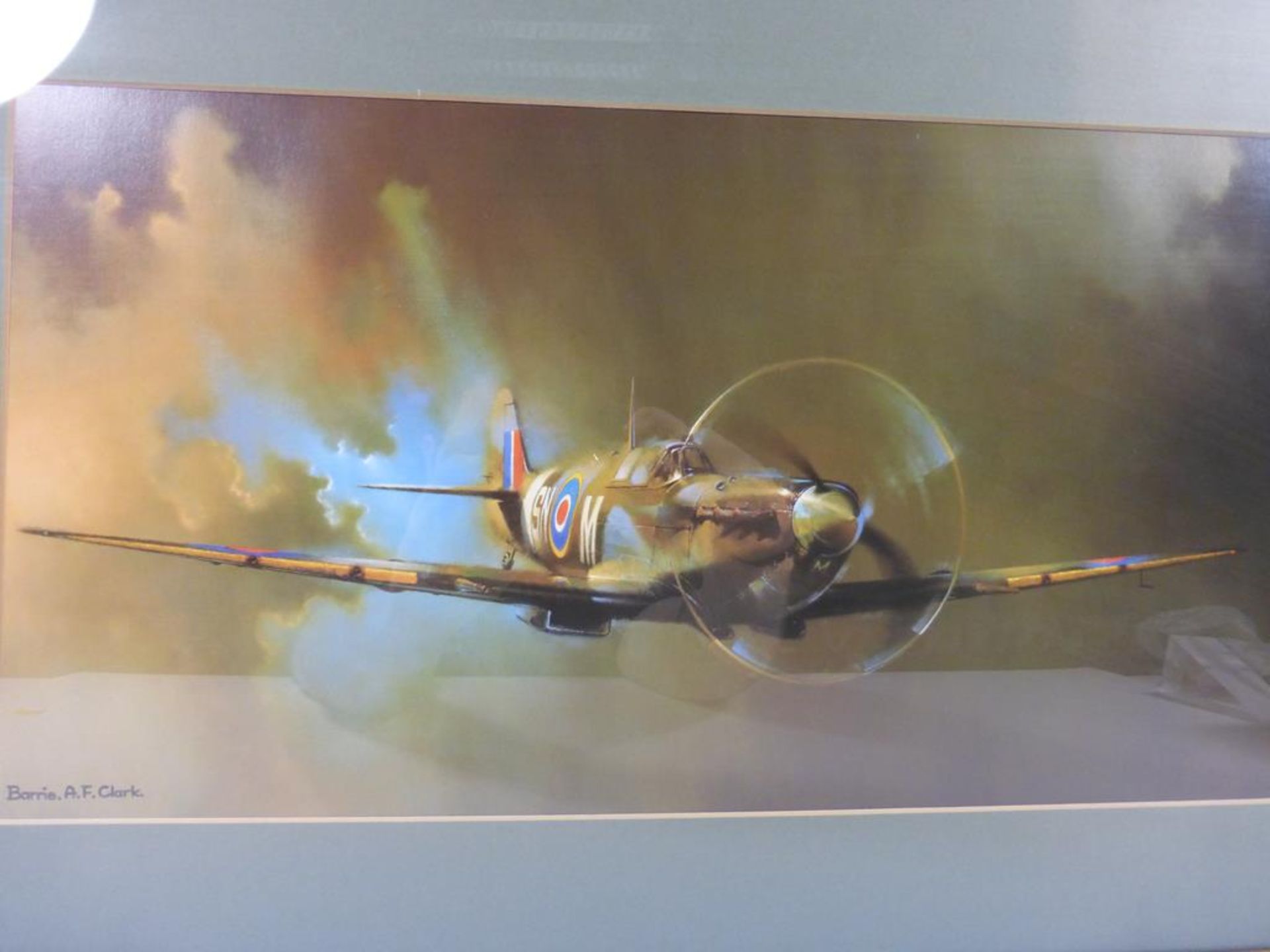A framed Print of ''Spitfire'' by Barrie A.F. Clarke, signed by Artist (est. £80-£120) - Image 2 of 3