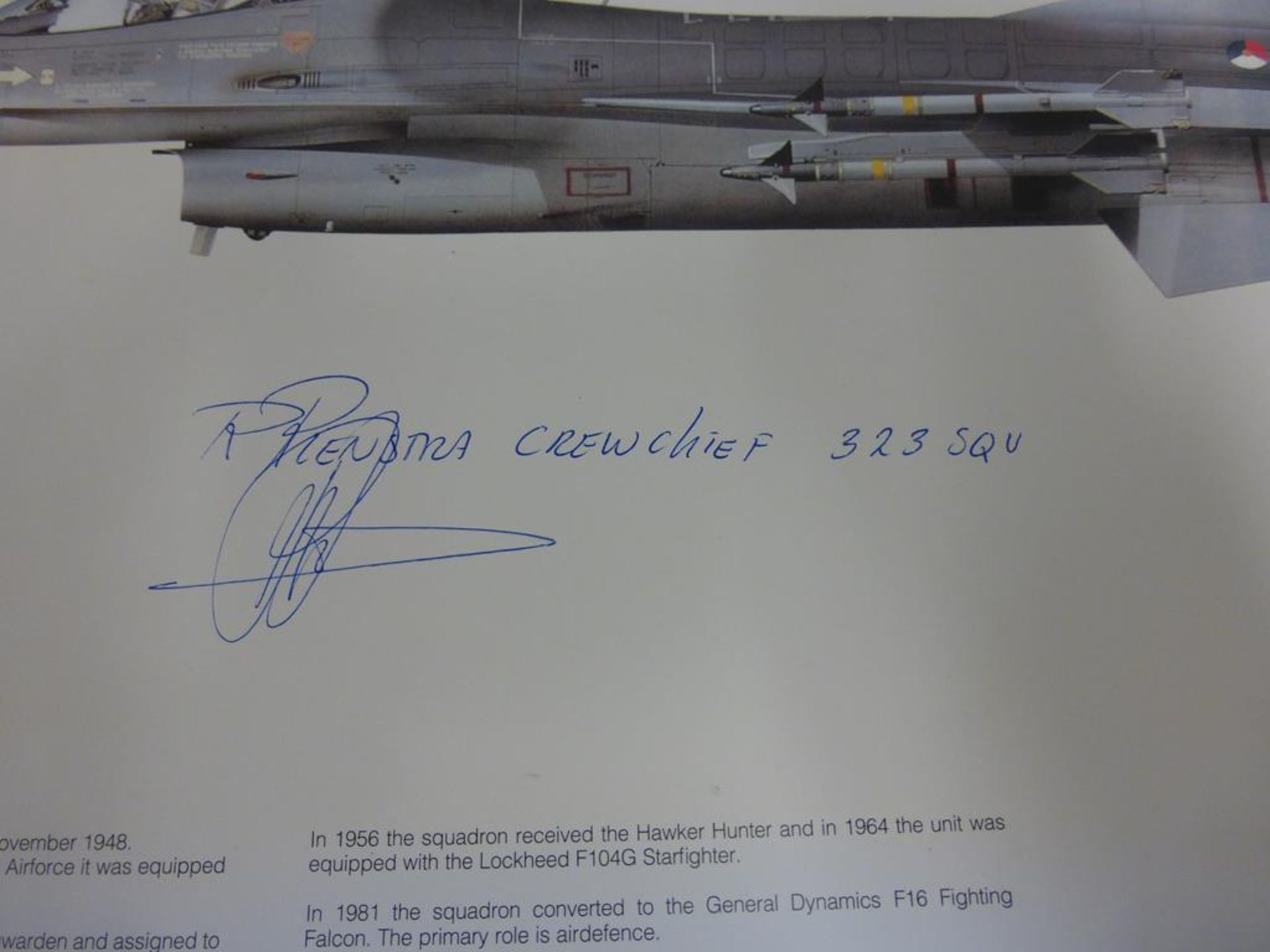 A lot to include: an unframed Print of ''USA F16 'A' Leeuwarden'', signed by two Pilots and Crew - Image 7 of 17