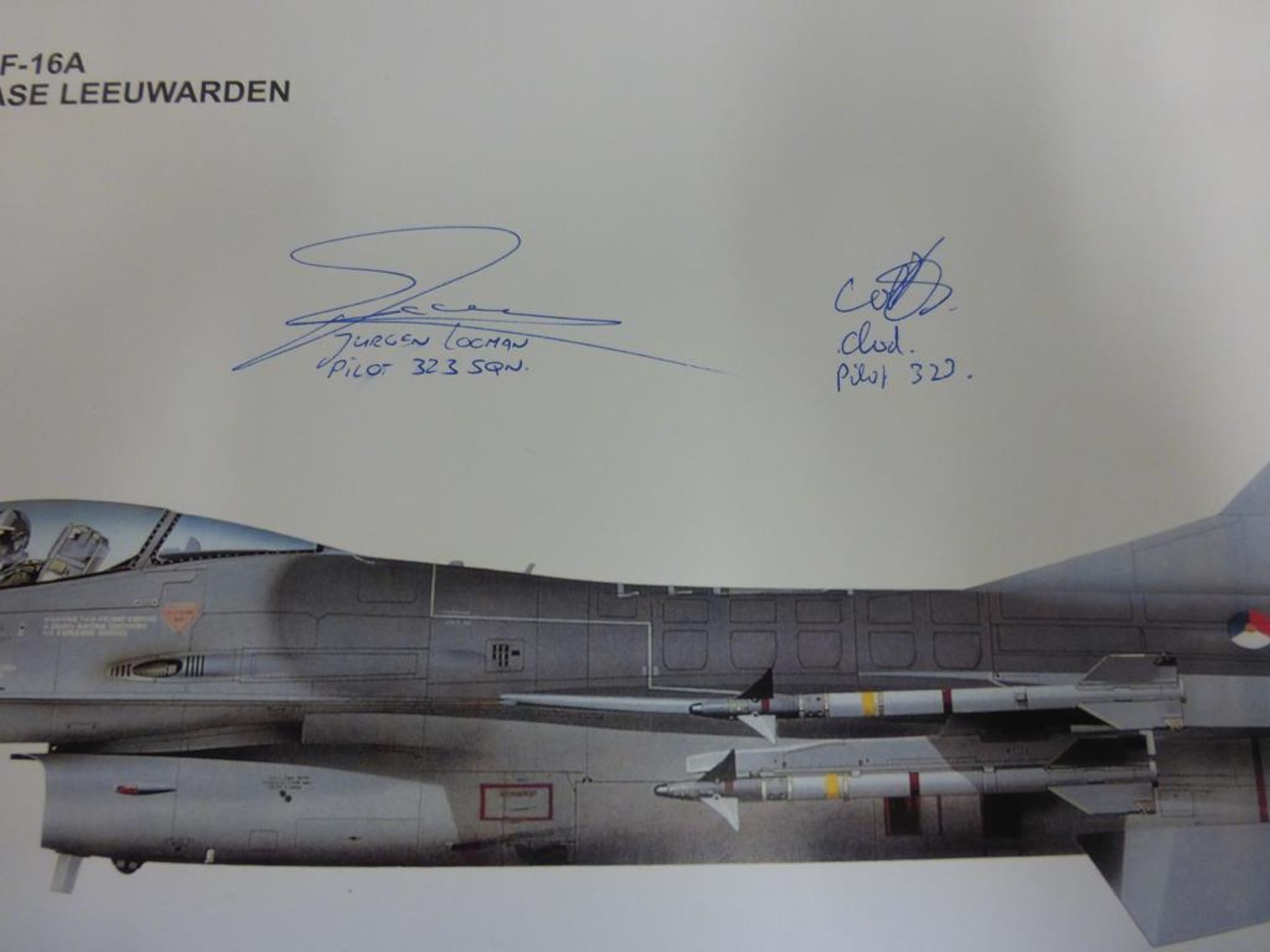 A lot to include: an unframed Print of ''USA F16 'A' Leeuwarden'', signed by two Pilots and Crew - Image 8 of 17