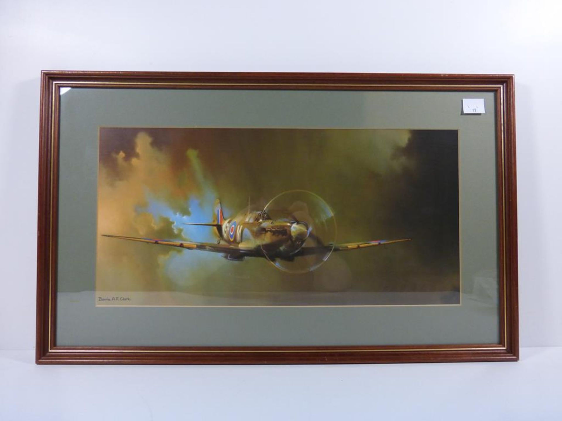 A framed Print of ''Spitfire'' by Barrie A.F. Clarke, signed by Artist (est. £80-£120)