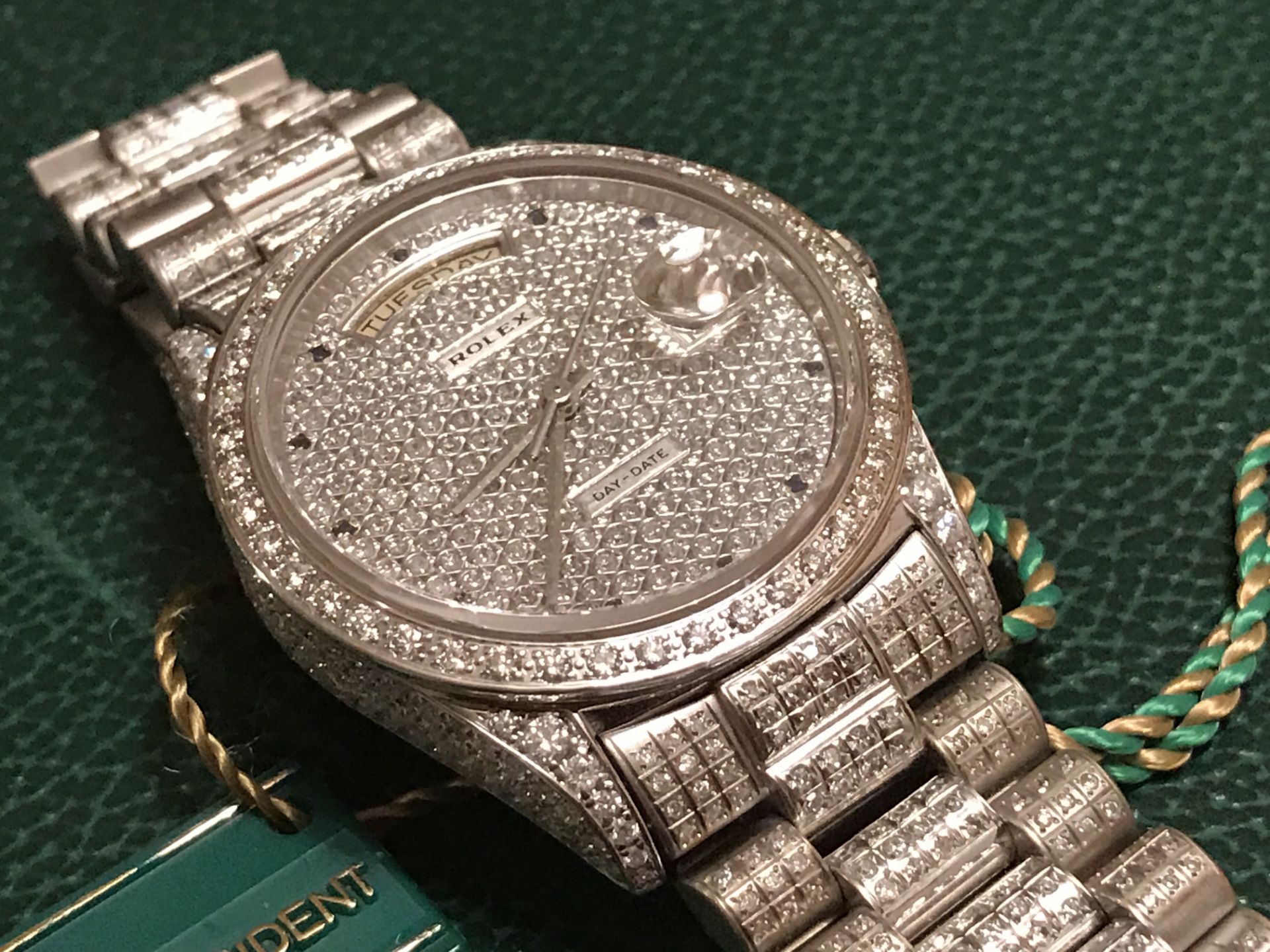 Mens Solid White Gold Diamond/ Sapphire Day-Date “Super President” Watch - Image 9 of 15