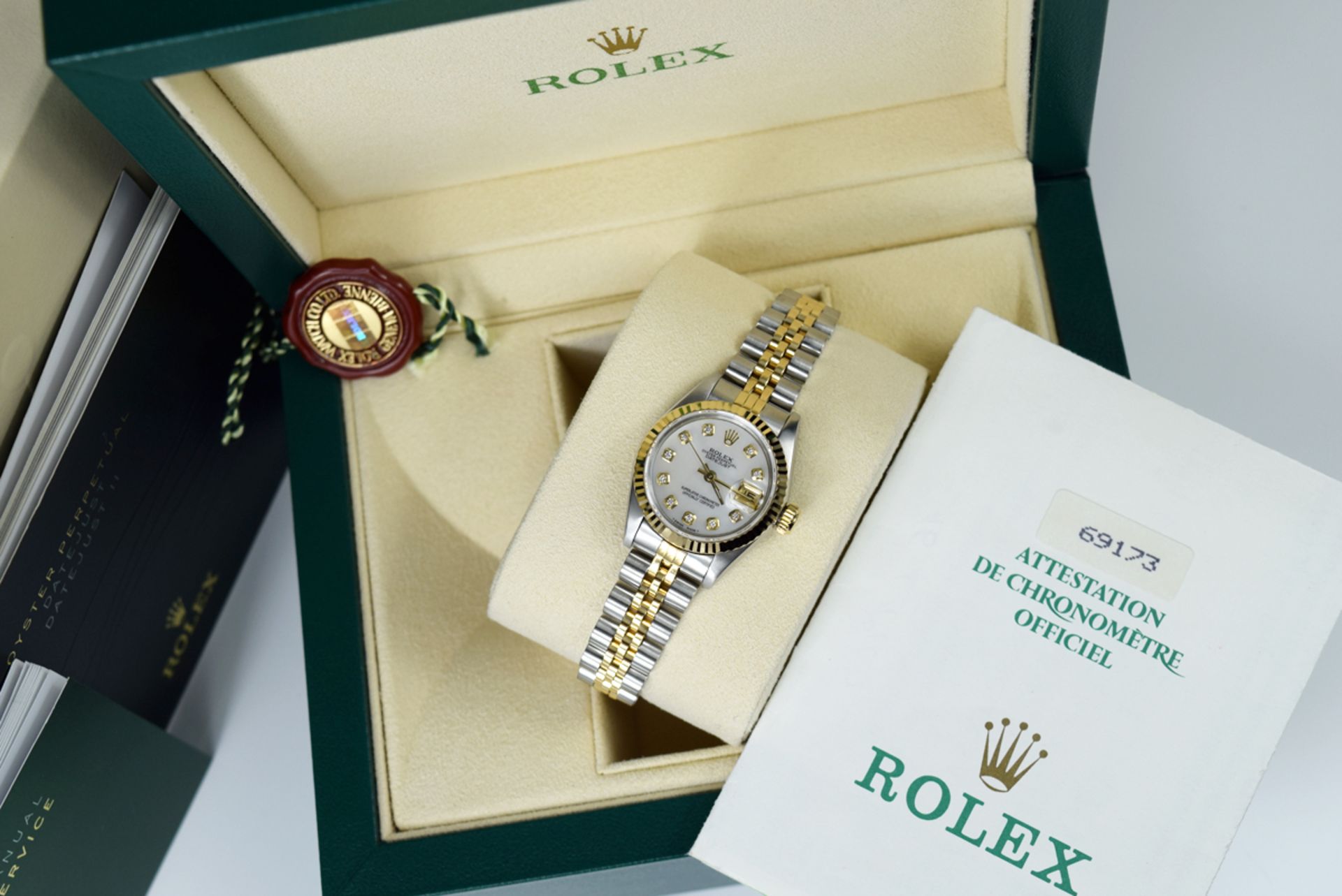 ROLEX *DIAMOND* LADY DATEJUST - 18K GOLD & STEEL WITH WHITE MOP DIAMOND DIAL