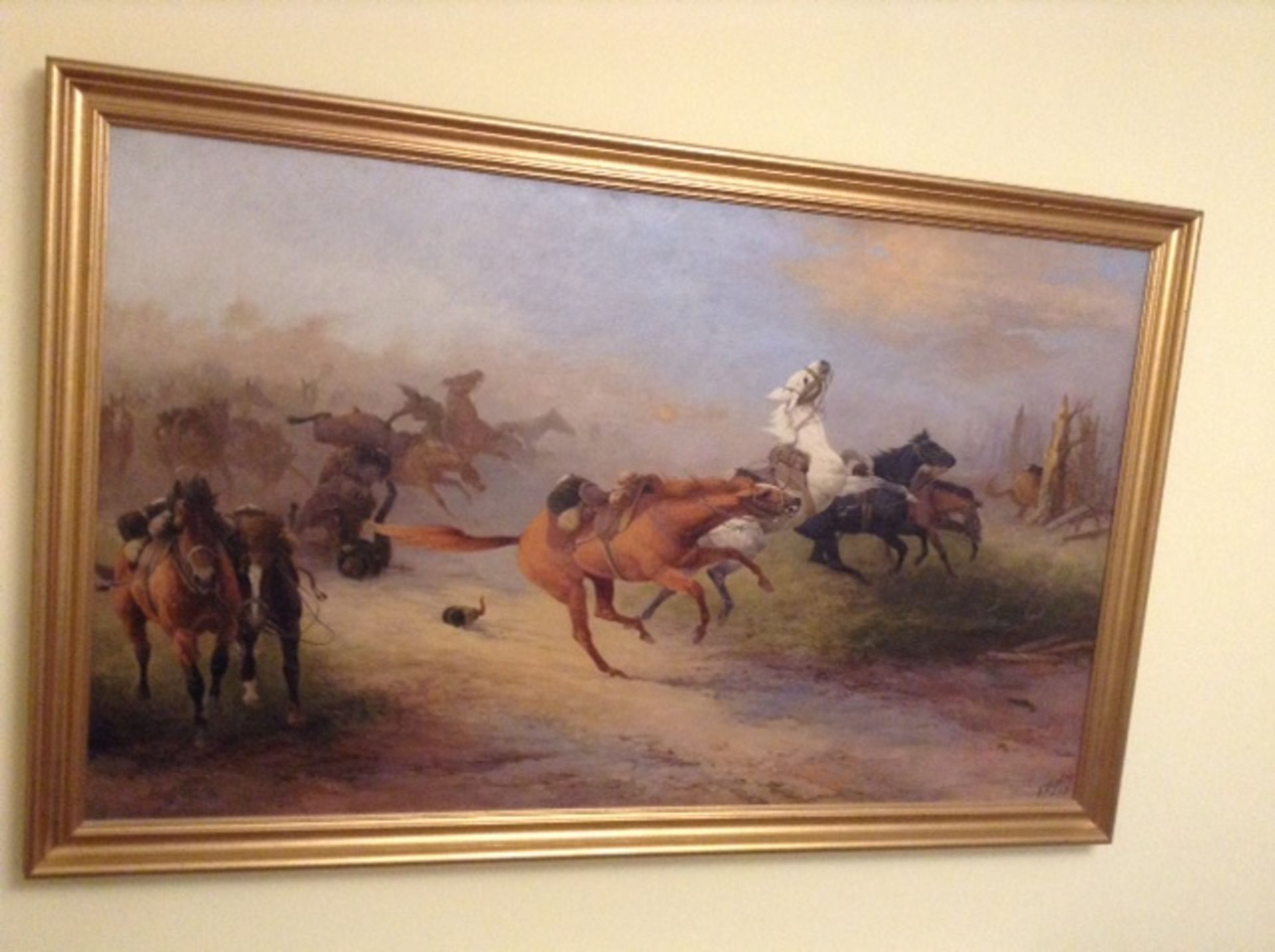 Large original oil painting battle scene signed e a simkins 1939