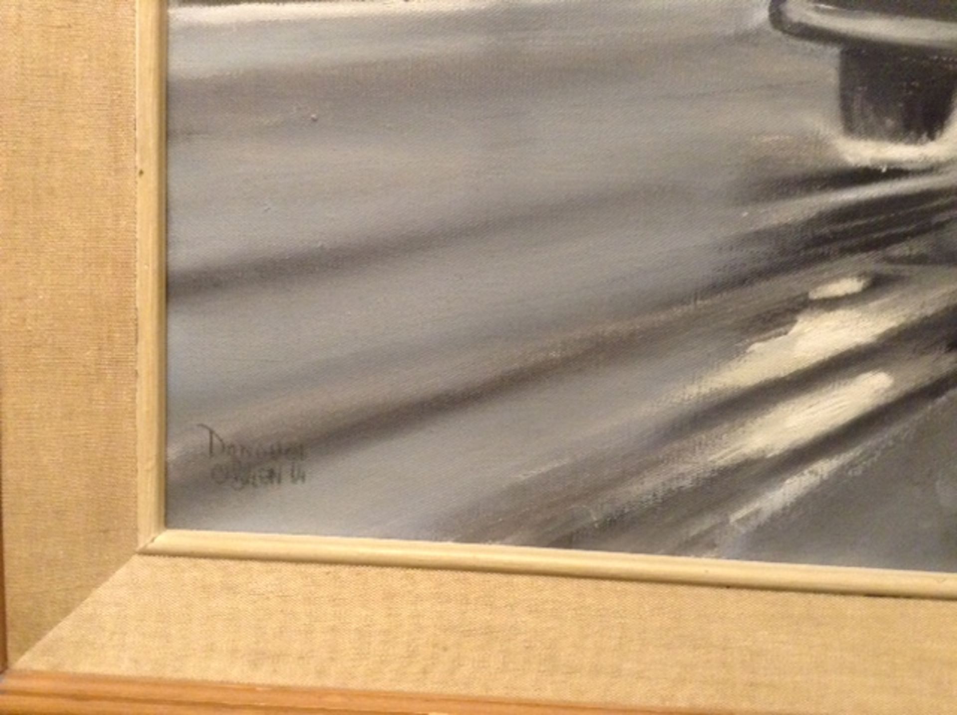 Old original signed oil on canvas of a car - Image 2 of 4