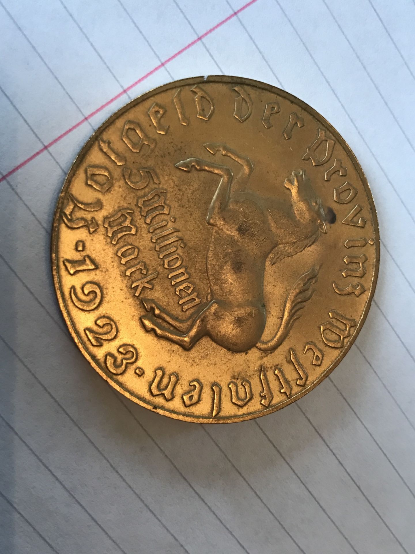 GOLD COLOURED 5 MILLION MARK COIN