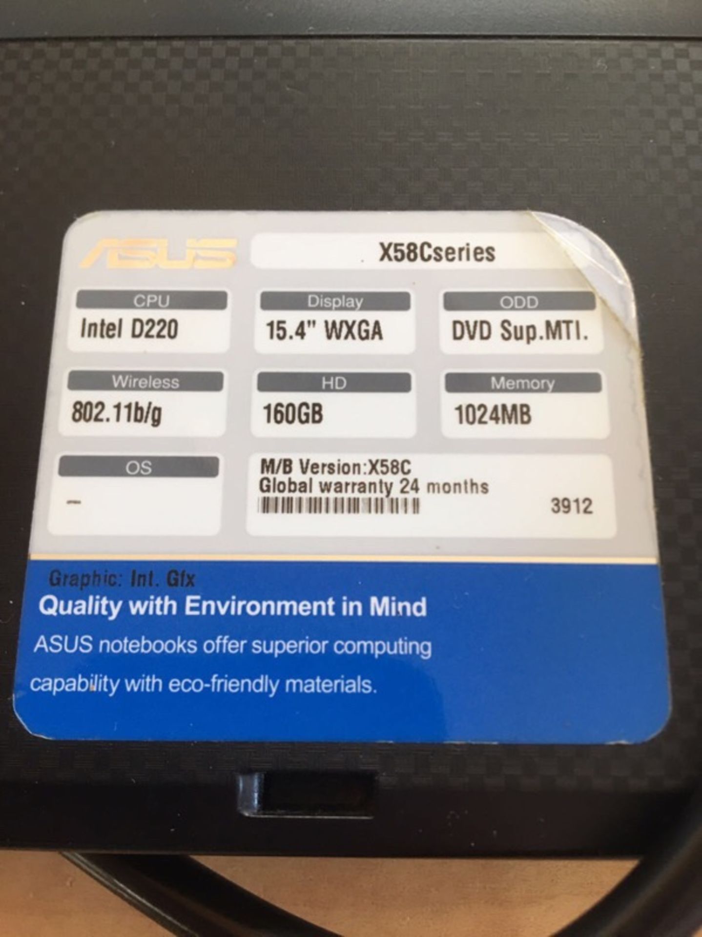 ASUS X58C SERIES LAPTOP WITH CHARGER - Image 2 of 2