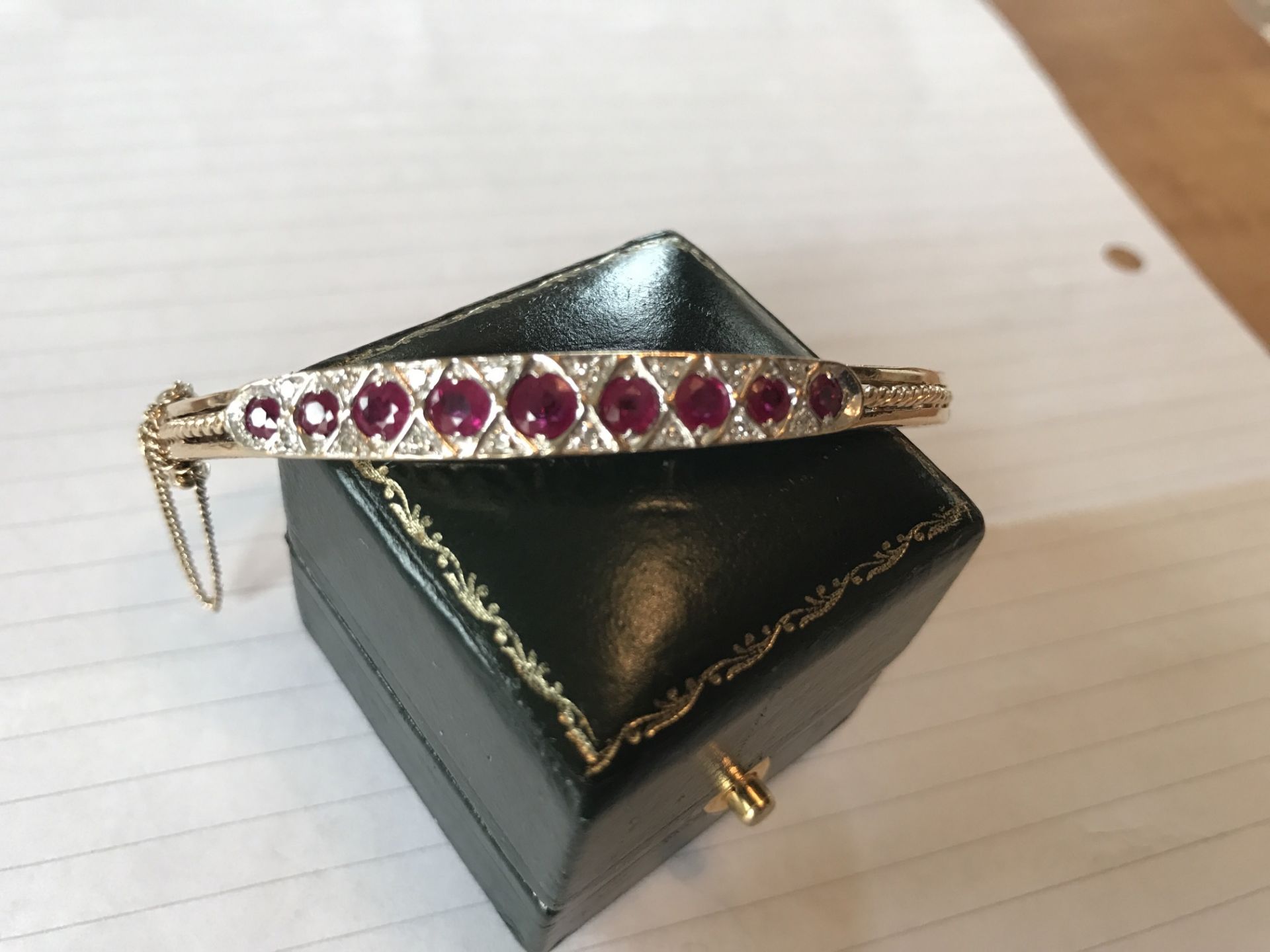 9ct GOLD RUBY & DIAMOND SET BANGLE - Image 3 of 3