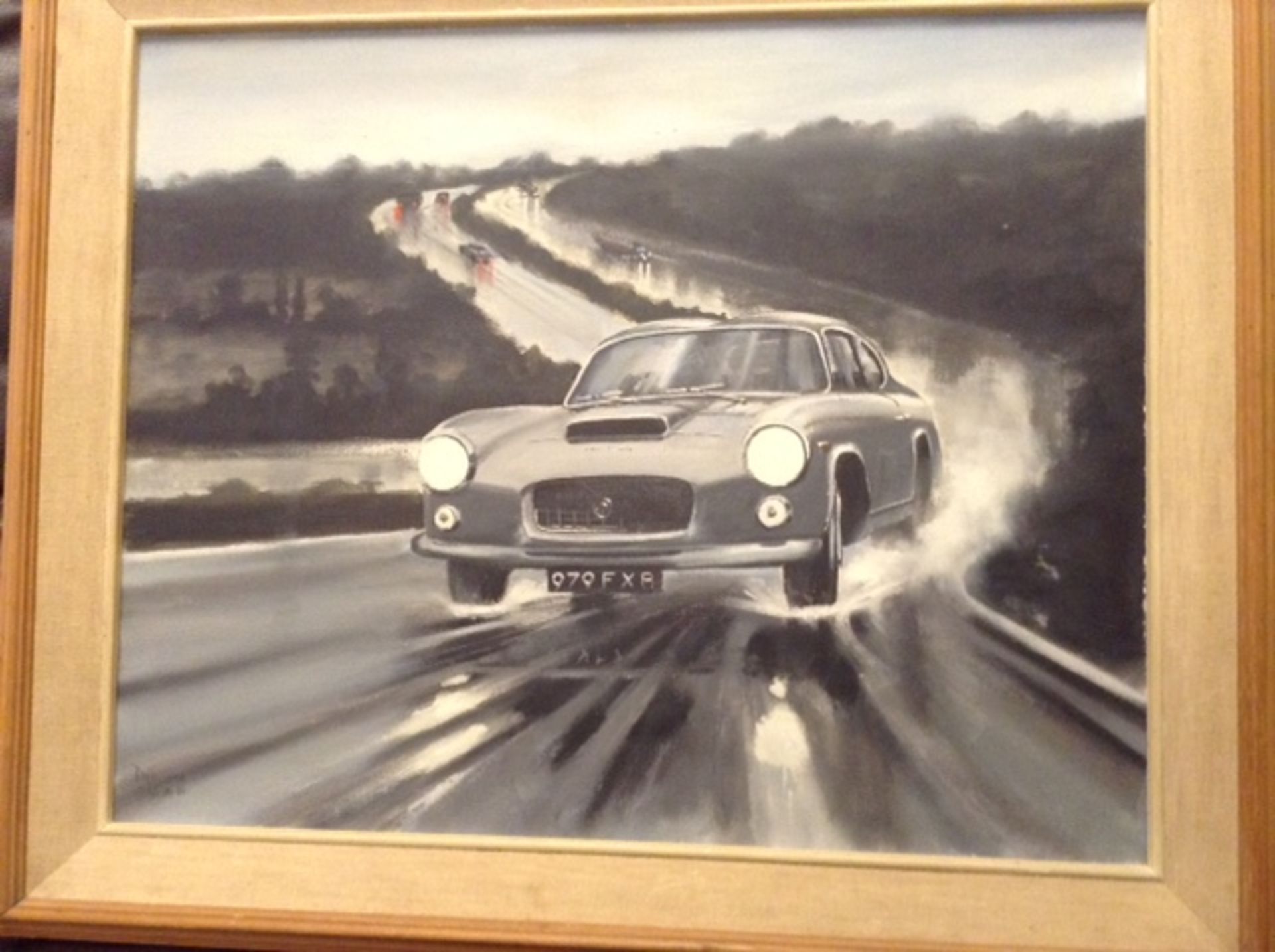 Old original signed oil on canvas of a car - Image 3 of 4