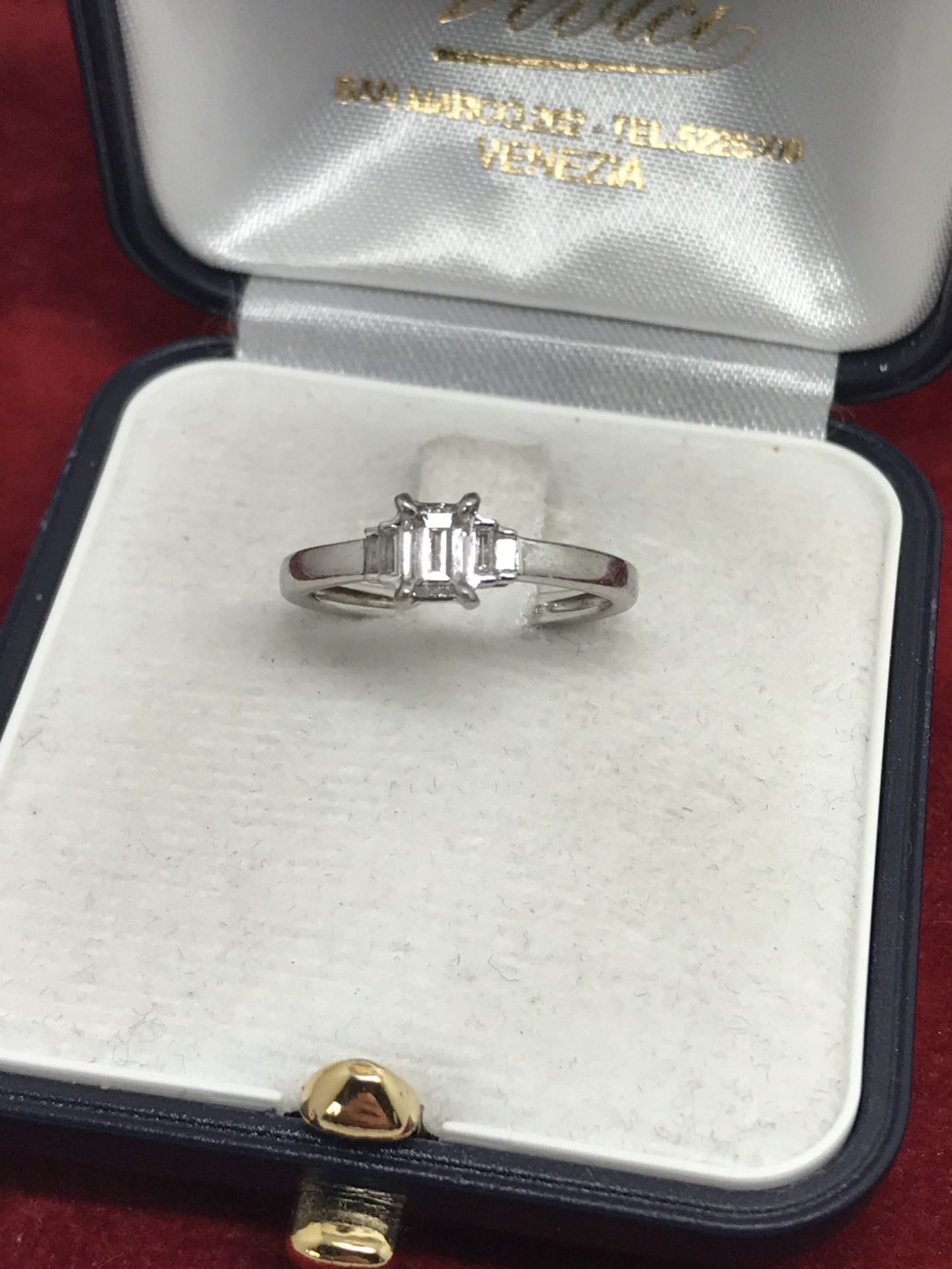 PLATINUM 950 EMERALD CUT DIAMOND TRILOGY RING