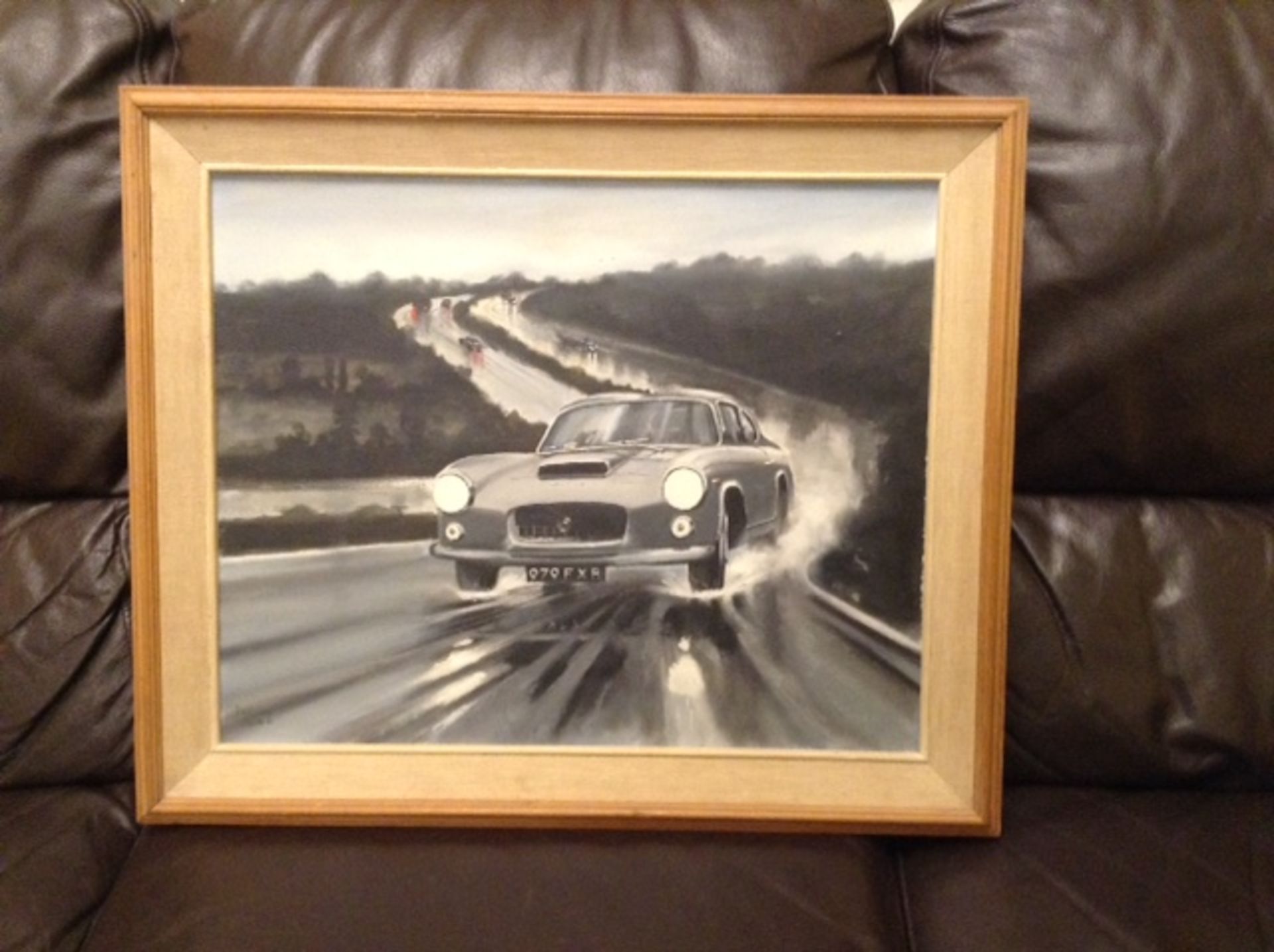 Old original signed oil on canvas of a car - Image 4 of 4