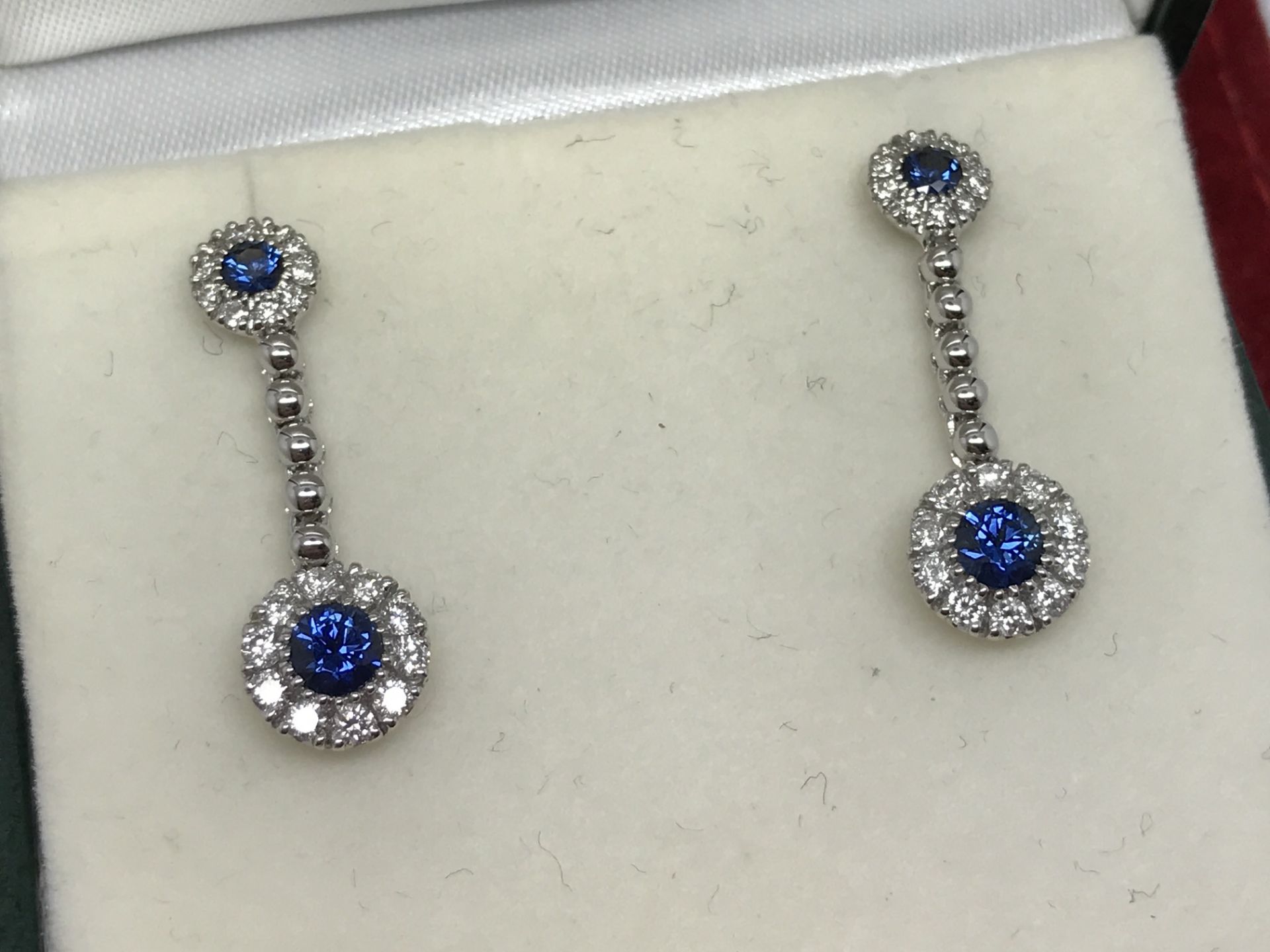 INCREDIBLE FINE BLUE SAPPHIRE & DIAMOND DROP EARRINGS - 18ct WHITE GOLD