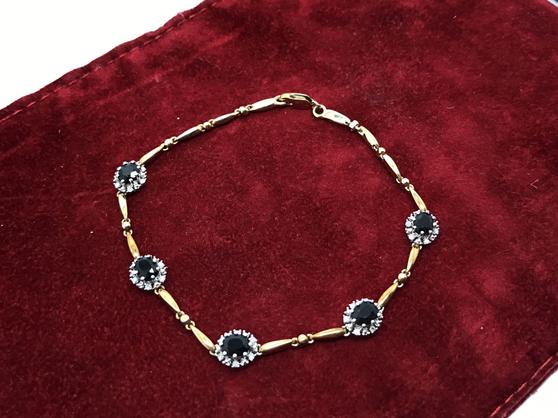 9ct GOLD SAPPHIRE & DIAMOND BRACELET - Image 6 of 6