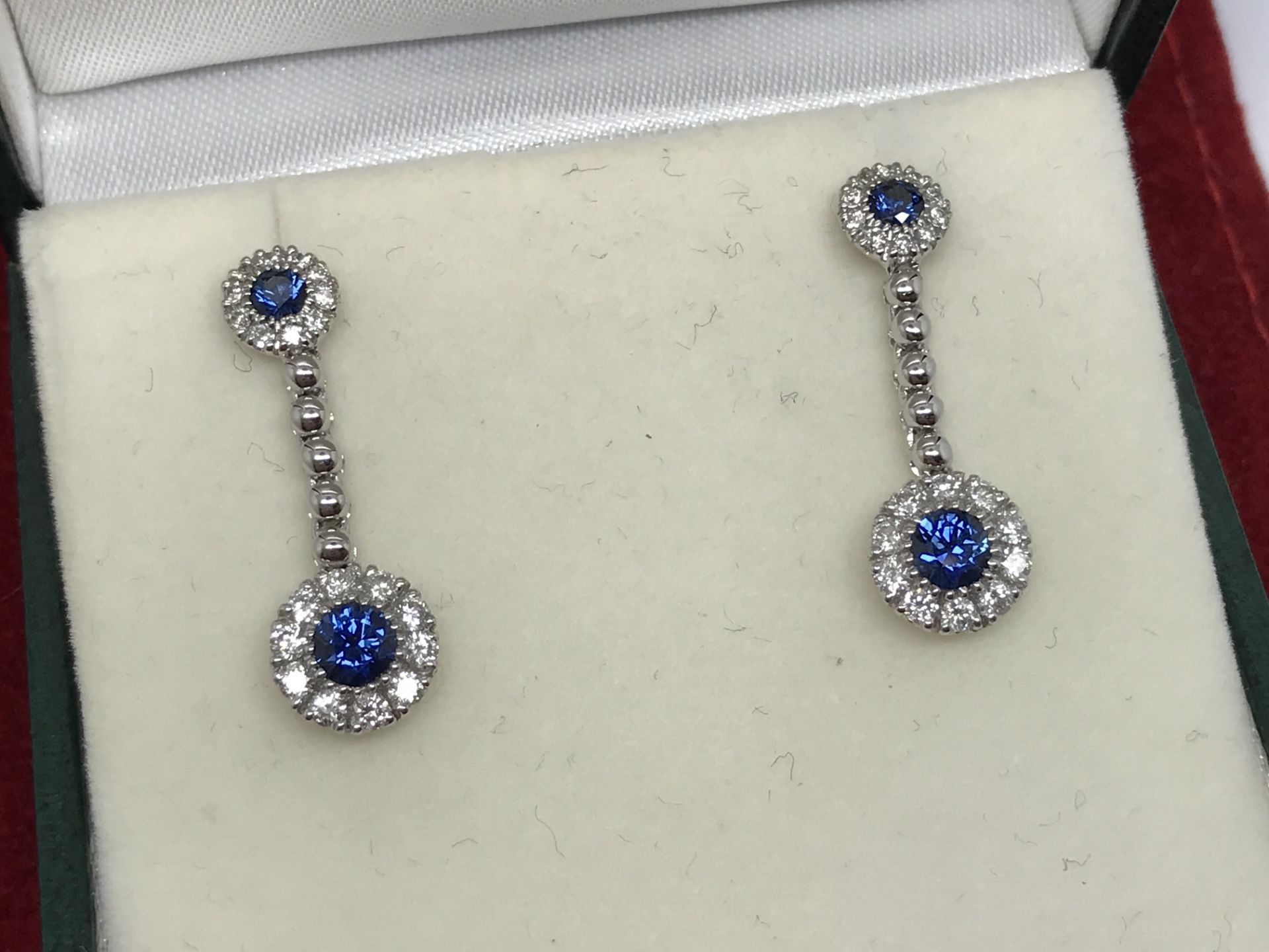 INCREDIBLE FINE BLUE SAPPHIRE & DIAMOND DROP EARRINGS - 18ct WHITE GOLD - Image 3 of 3