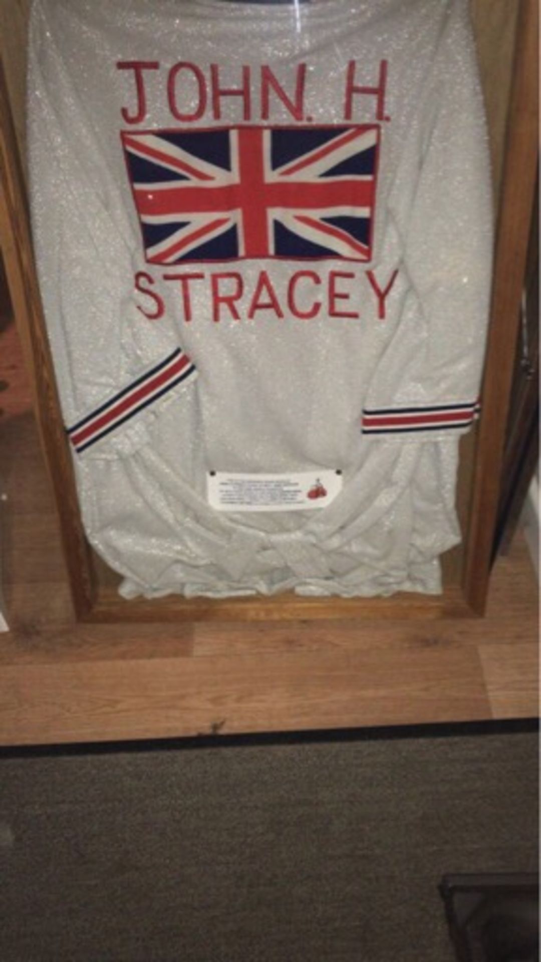 FRAMED BOXING GOWN MARKED JOHN STRACEY