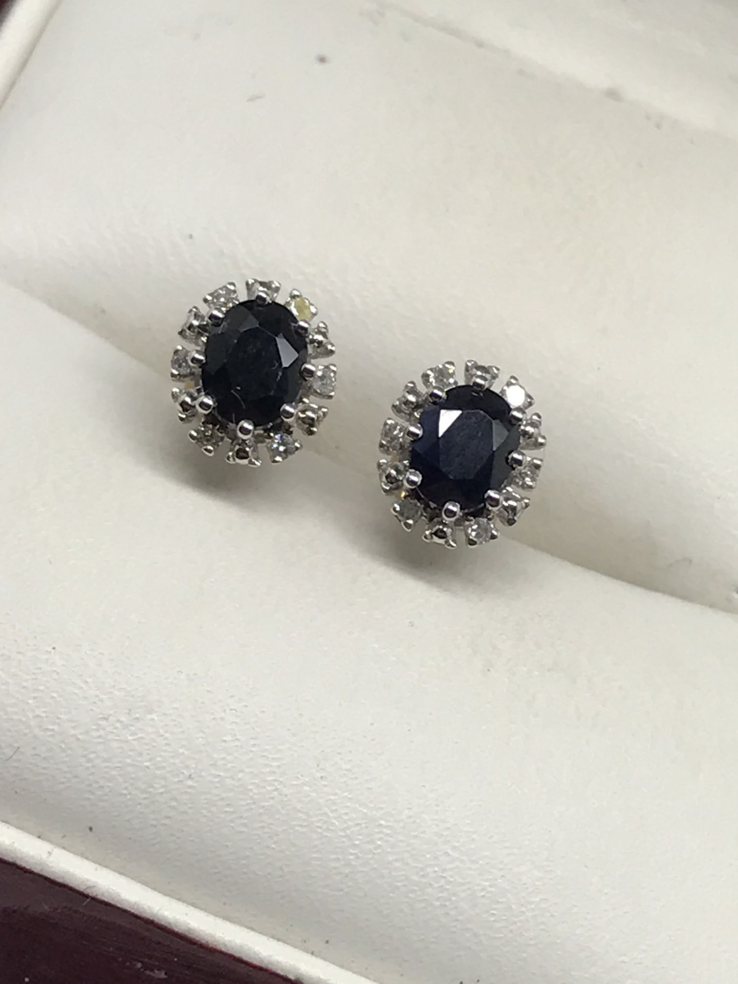 9ct GOLD SAPPHIRE & DIAMOND EARRINGS - Image 2 of 2