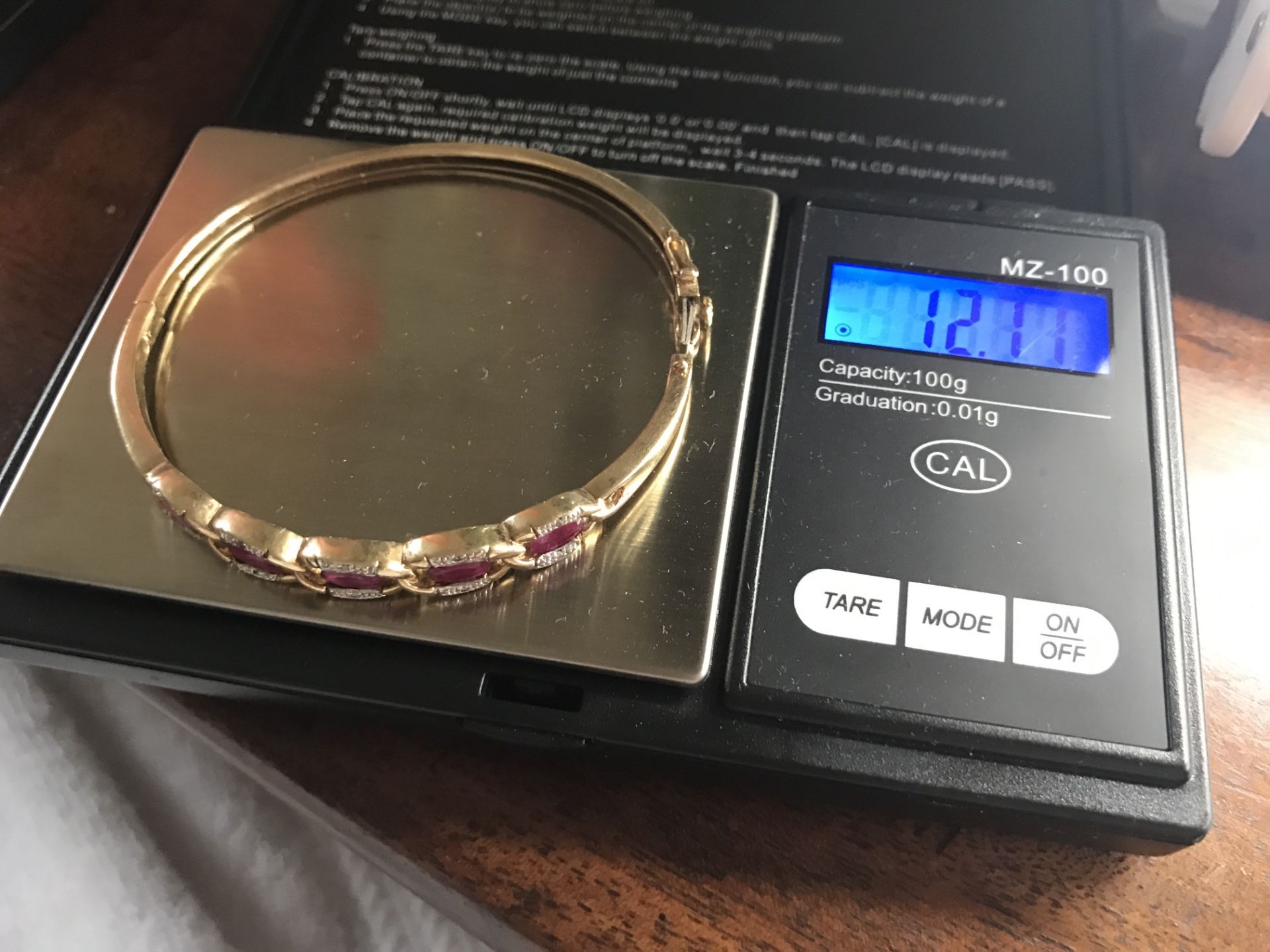 RUBY & DIAMOND HINGED BANGLE MARKED 375 (TESTED FOR 9ct GOLD) - Image 3 of 3