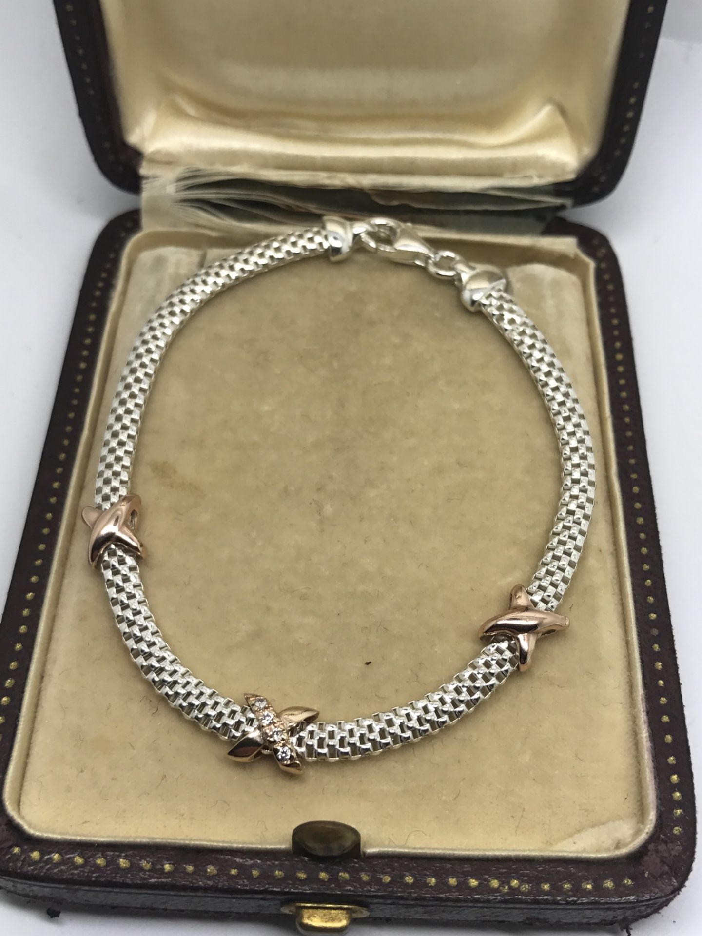 SILVER 925 BRACELET WITH GOLD COLOURED X's