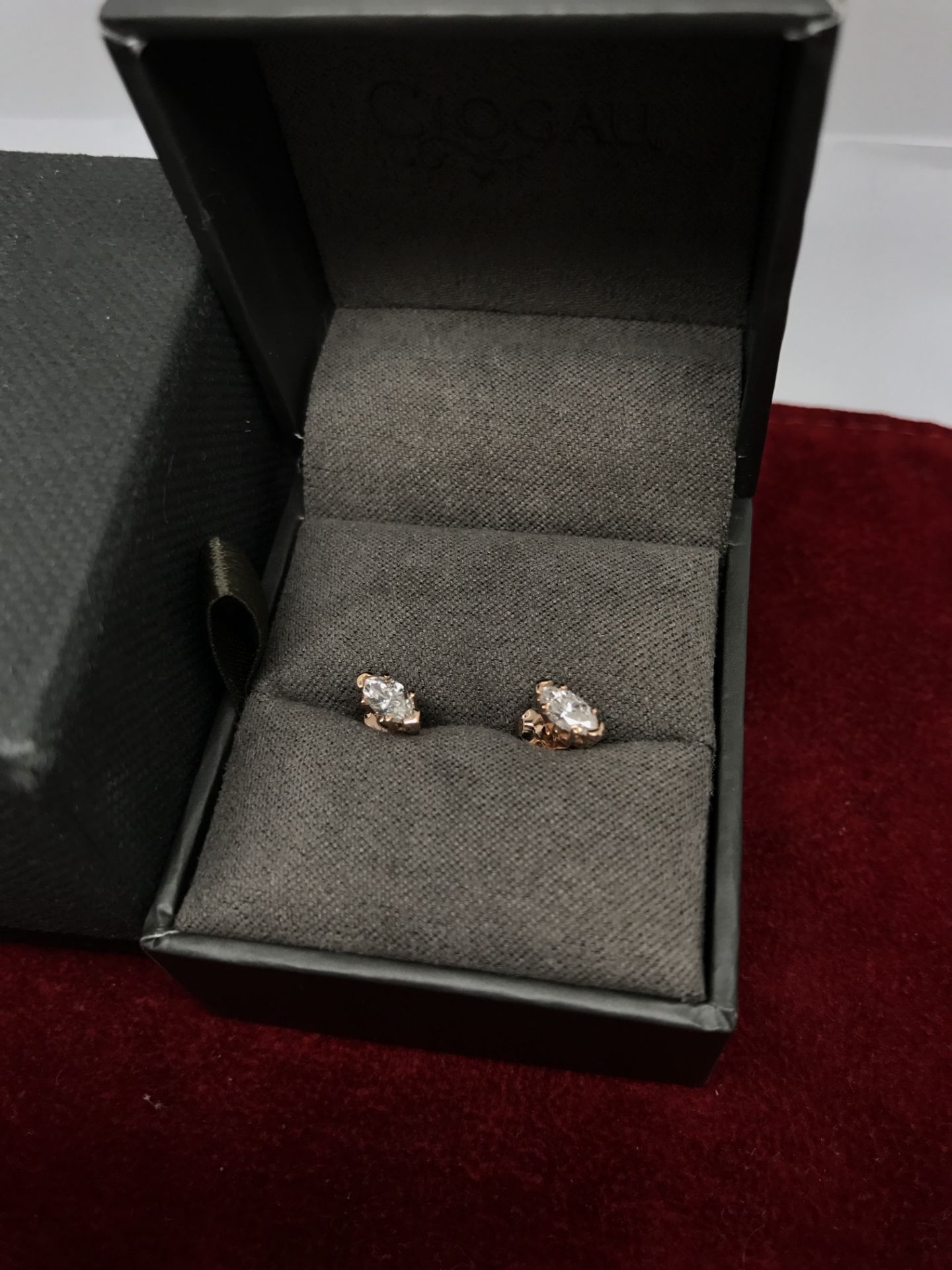 FINE MARQUISE CUT DIAMOND SOLITAIRE EARRINGS SET IN 14k ROSE GOLD - Image 5 of 5