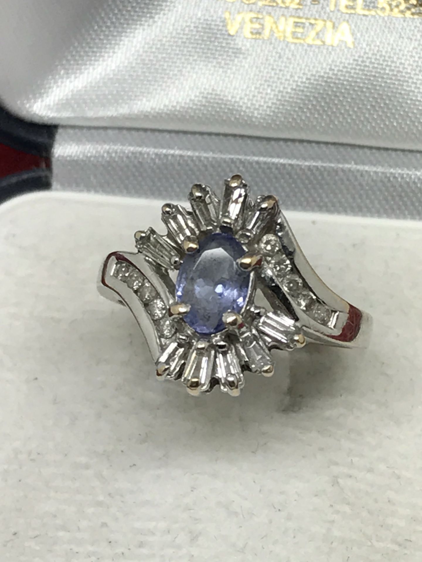 14ct WHITE GOLD TANZANITE & DIAMOND RING - Image 3 of 3