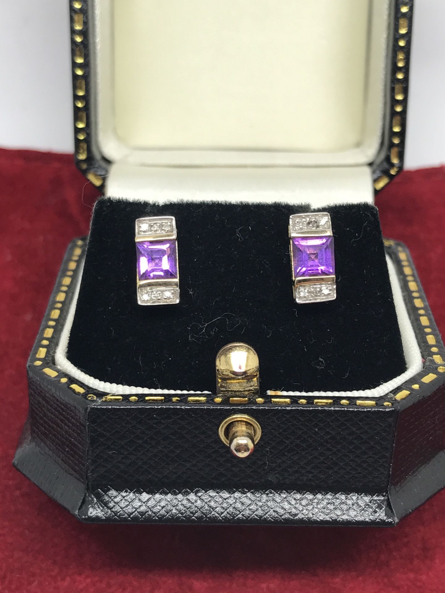 STUNNING 9ct GOLD AMETHYST & DIAMOND EARRINGS