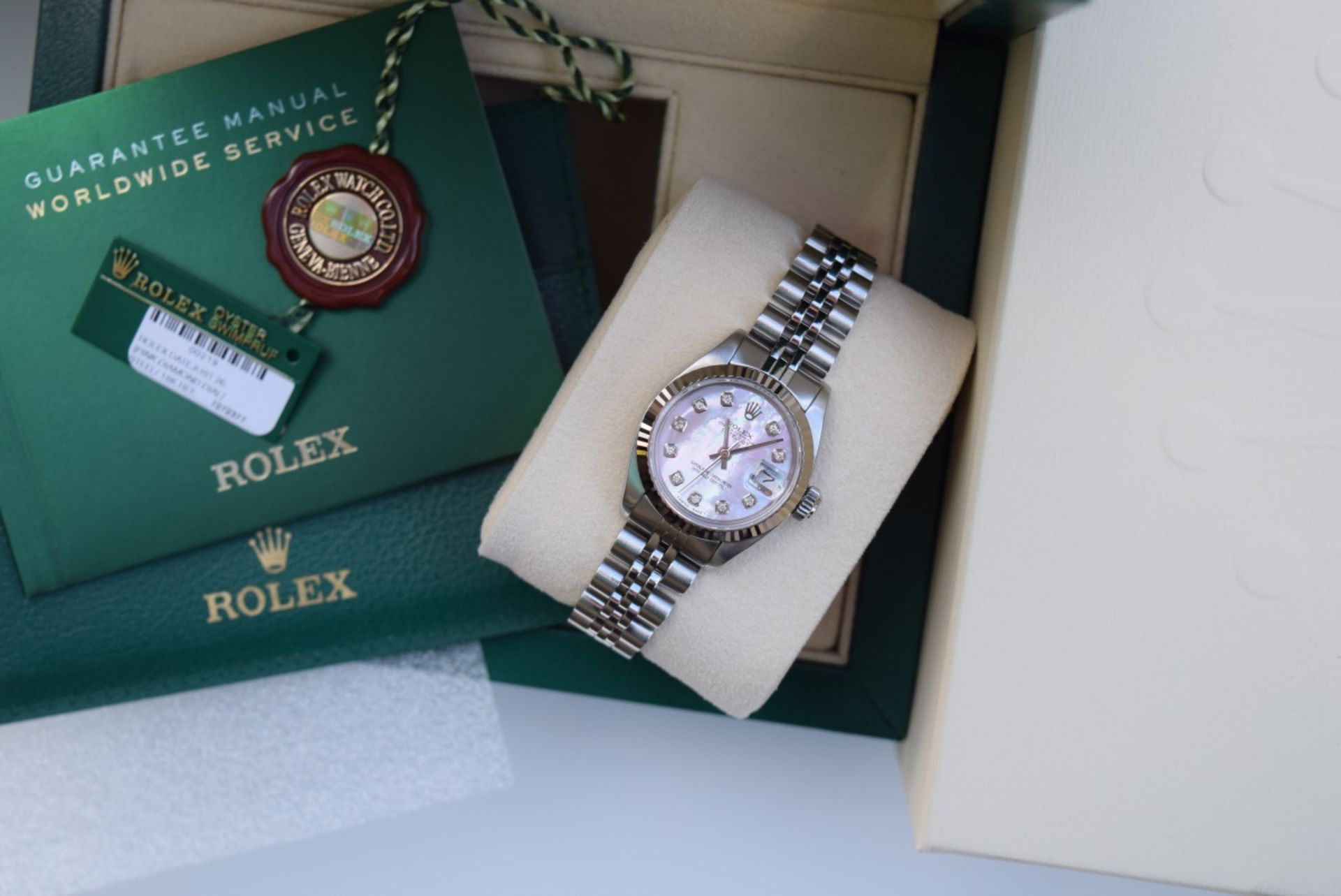 Rolex Steel/ White Gold 'Lady' DateJust 26 - Pink Diamond - Image 7 of 7