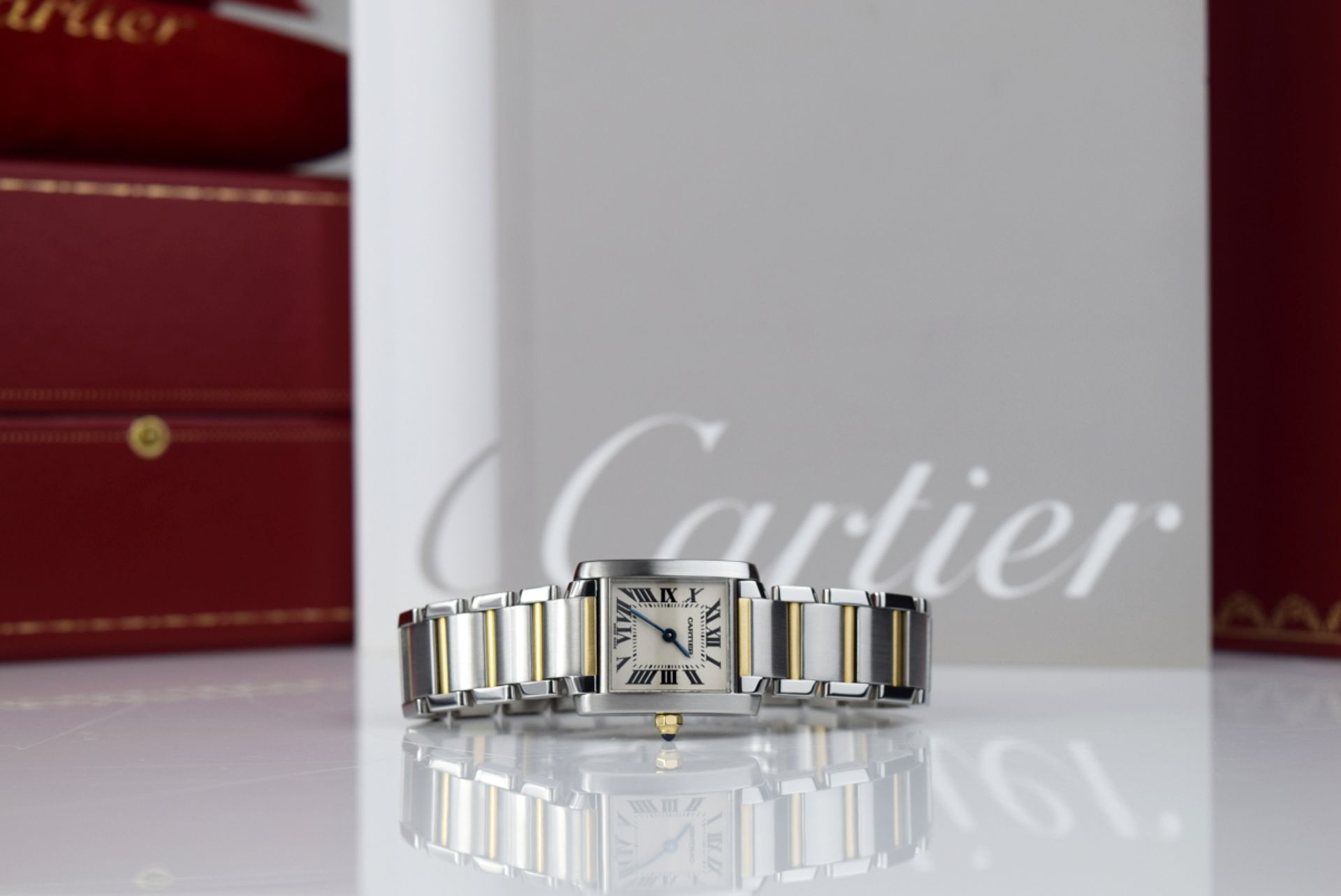 CARTIER - 18K GOLD & STEEL 'TANK FRANCAISE' - ROMAN NUMERAL DIAL