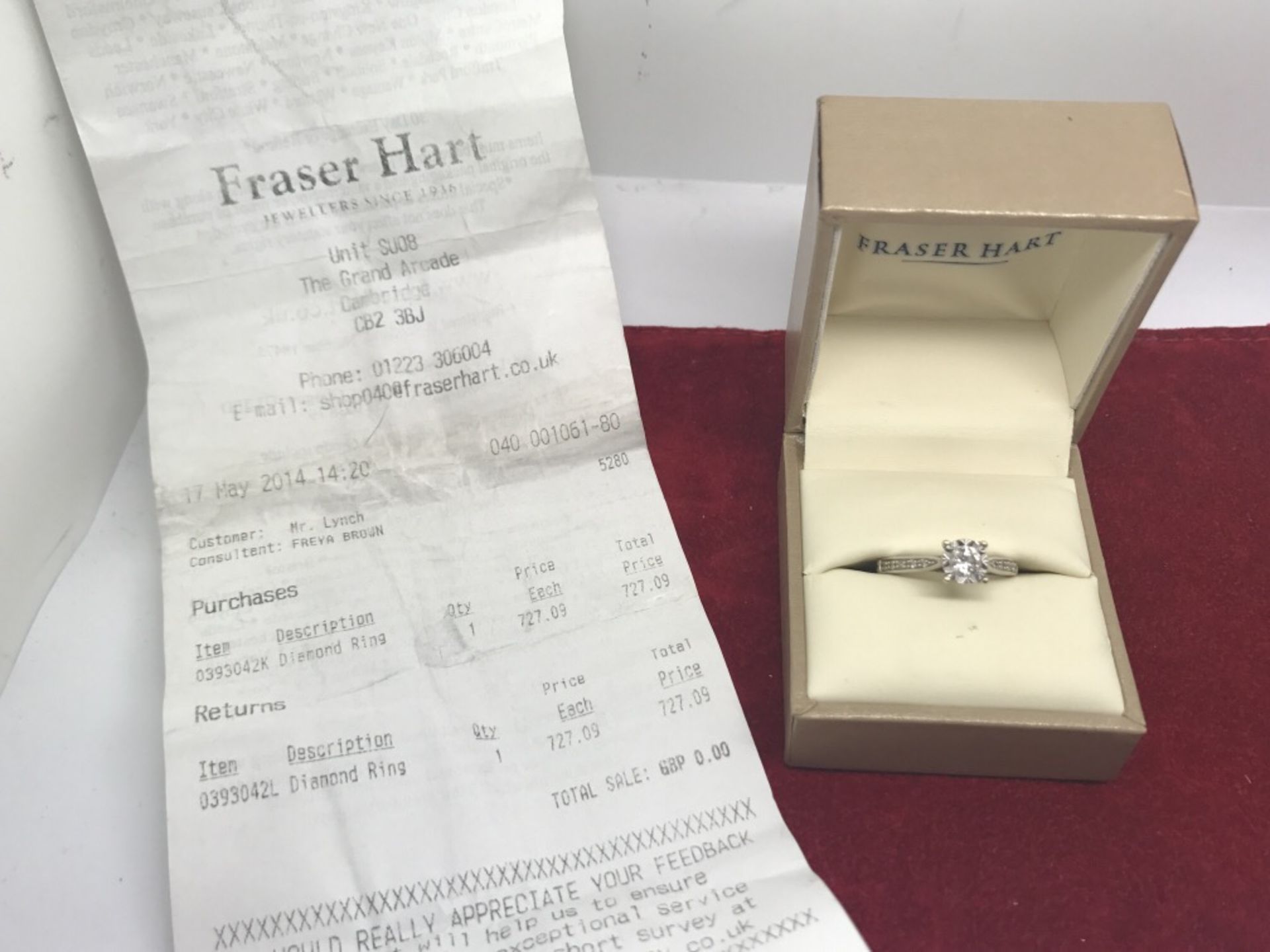 FRASER HEART DIAMOND SOLITAIRE RING WITH RECEIPT