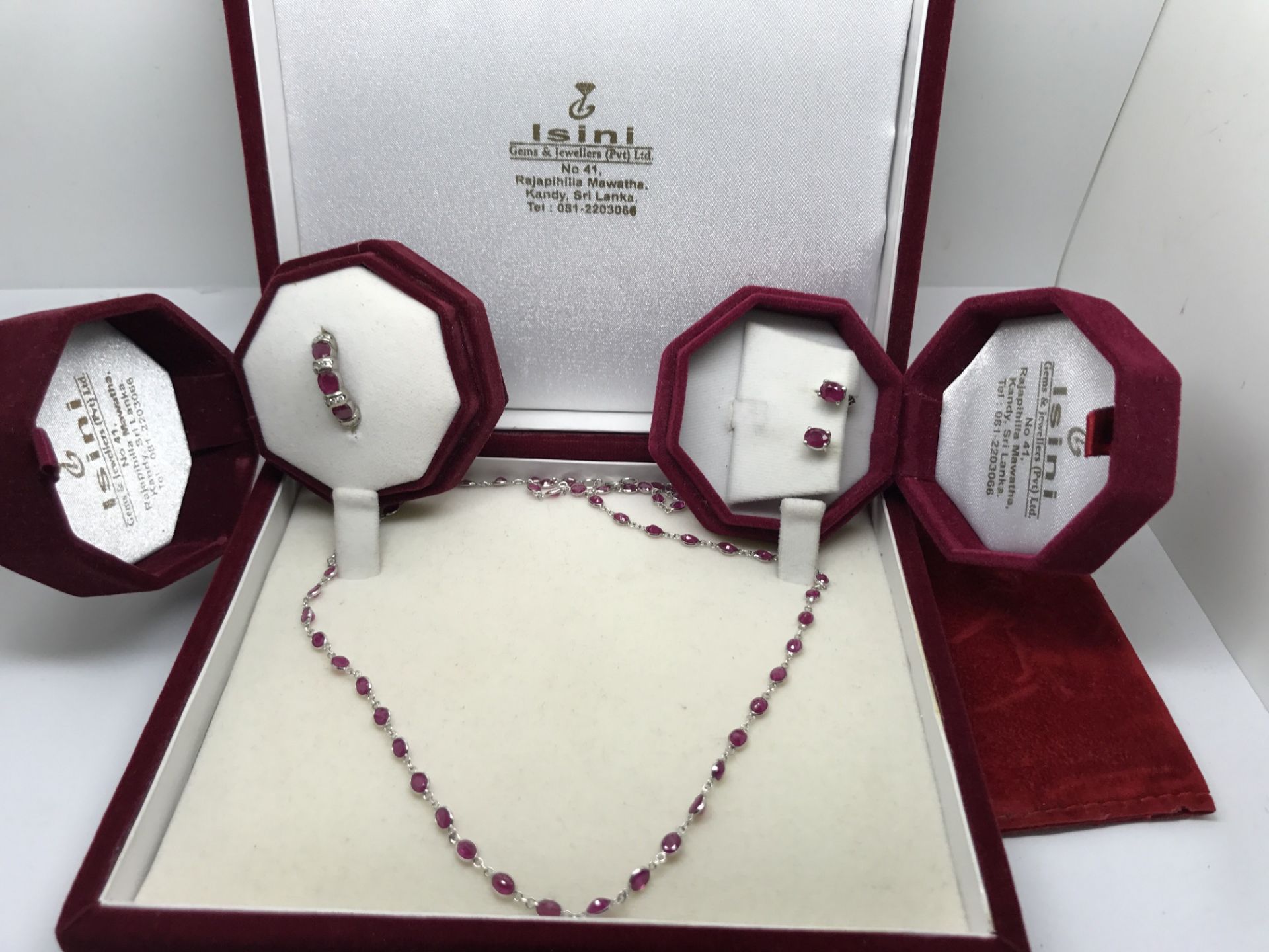 FINE 18CT GOLD PINK SAPPHIRE NECKLACE 10.00CTS + 14cr RING & 14ct EARRINGS