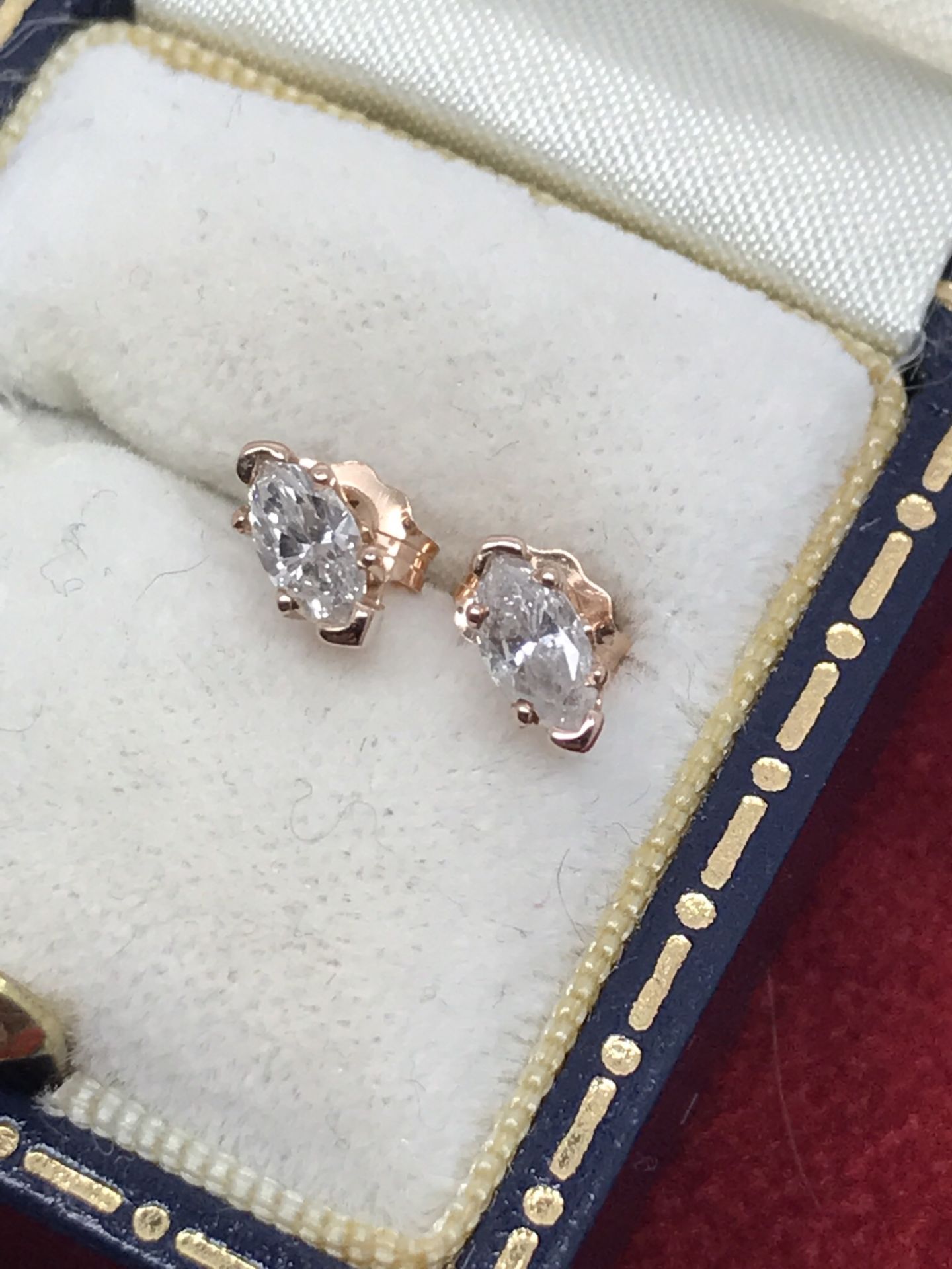 FINE MARQUISE CUT DIAMOND SOLITAIRE EARRINGS SET IN 14K ROSE GOLD