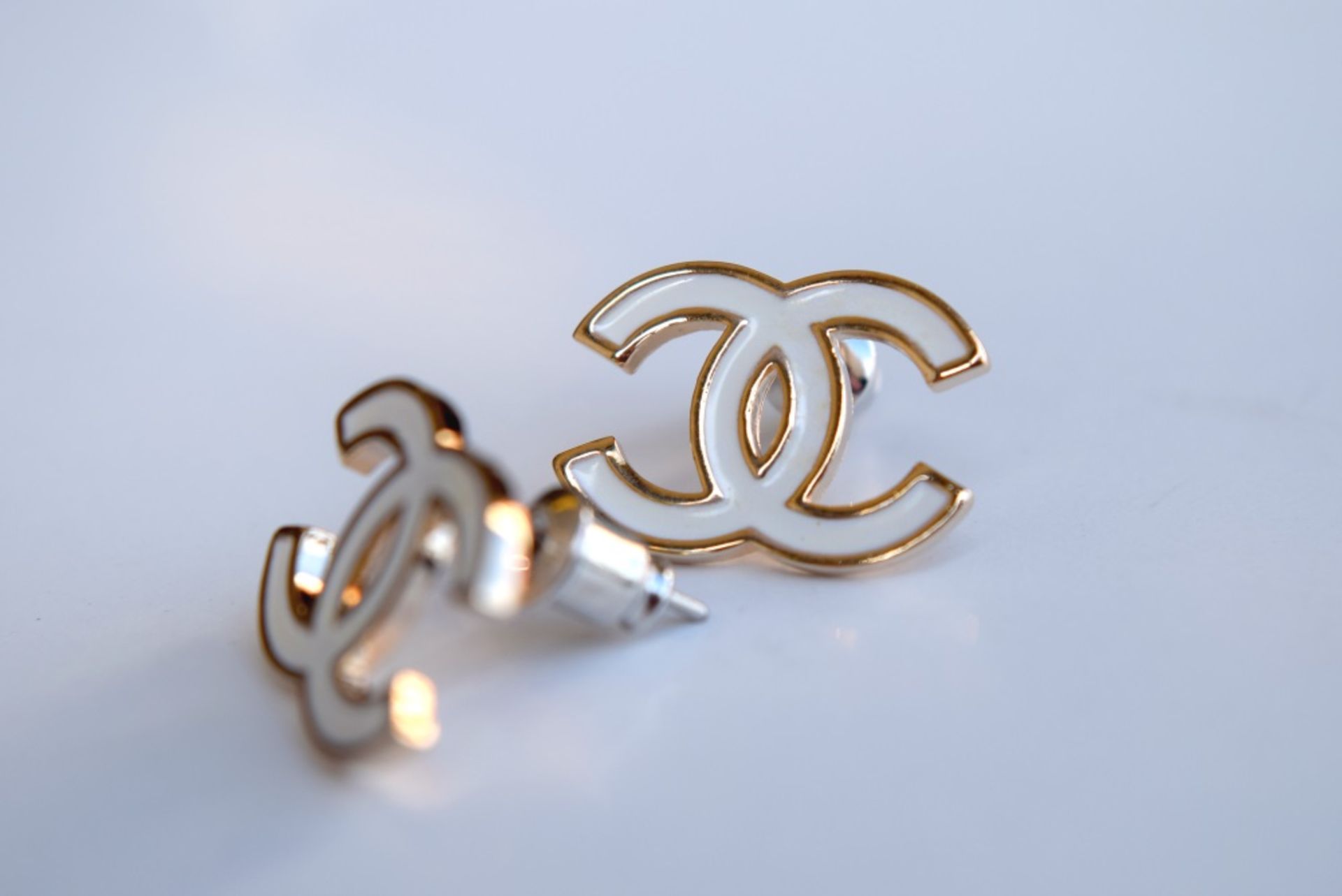 18K GOLD (IP) CC Logo Ear Studs/ Earrings - Image 2 of 2