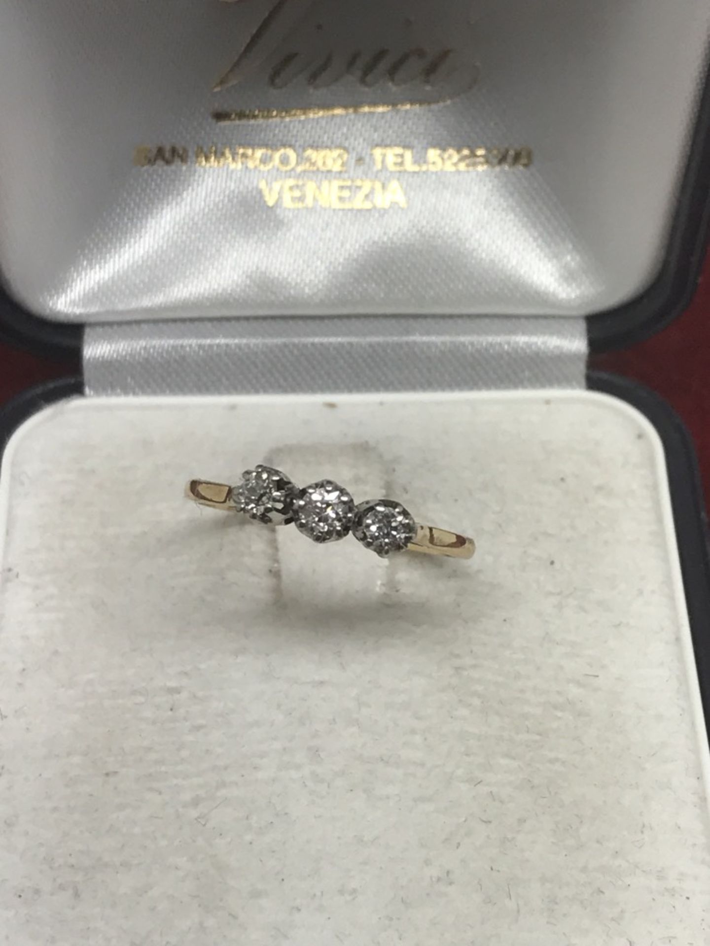 GOLD 3 STONE DIAMOND RING - SIZE N