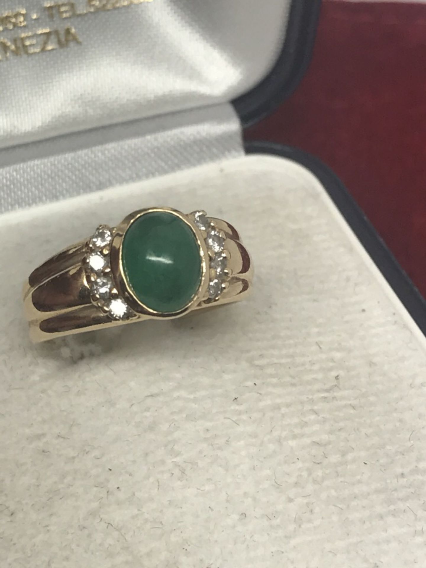 CARTIER STYLE 14k GOLD EMERALD & DIAMOND RING - Image 2 of 3