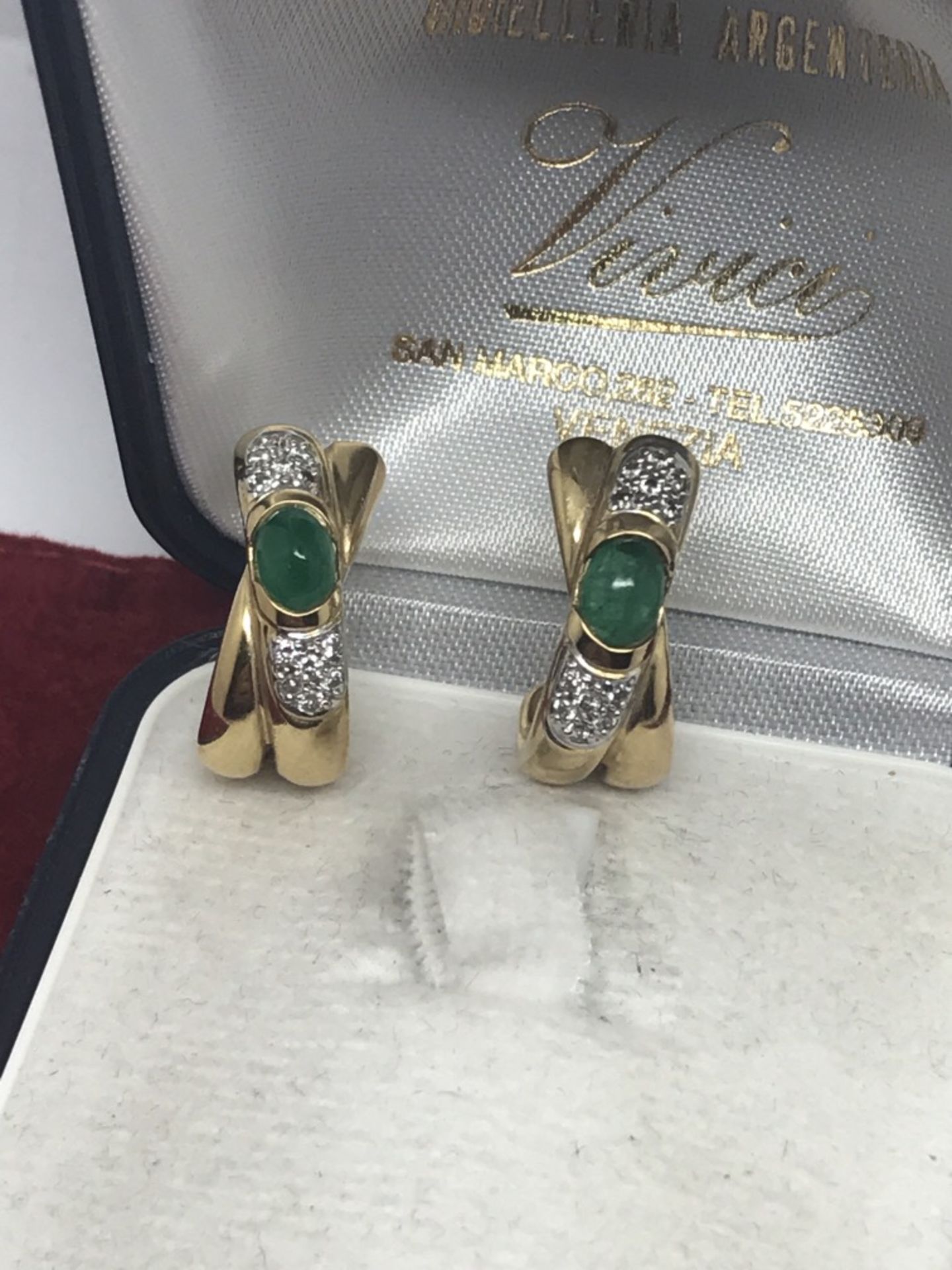 CARTIER STYLE 14k GOLD EMERALD & DIAMOND EARRINGS - Image 2 of 3