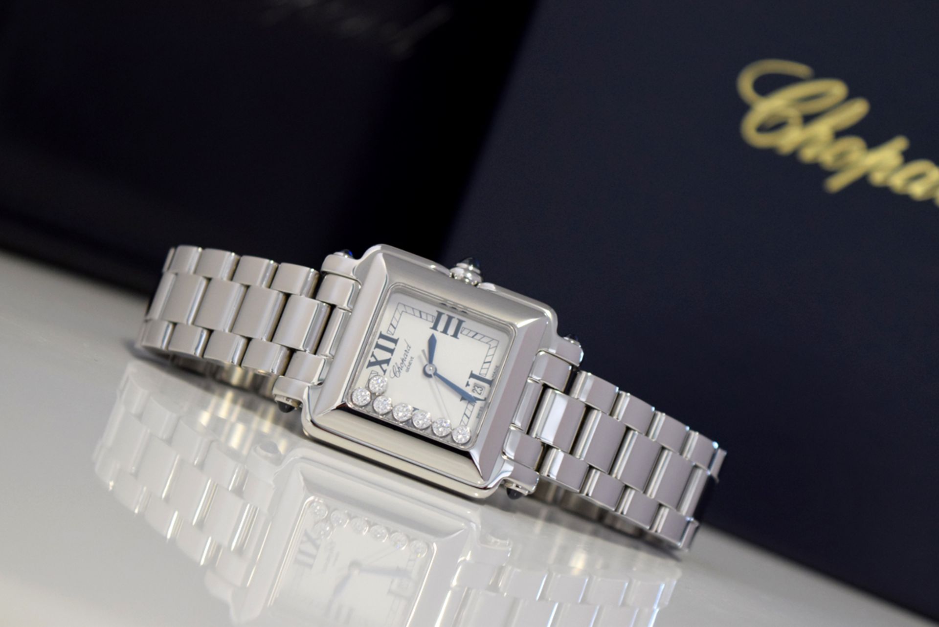 Chopard Happy Sport with *Floating Diamonds* and a Blue Sapphire Set Case - Image 13 of 15