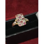 ANTIQUE OLD CUT RUBY & DIAMOND RING SET IN YELLOW GOLD