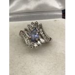 14k WHITE GOLD TANZANITE & DIAMOND RING