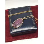 18ct GOLD RUBY CARVED PENDANT & CHAIN