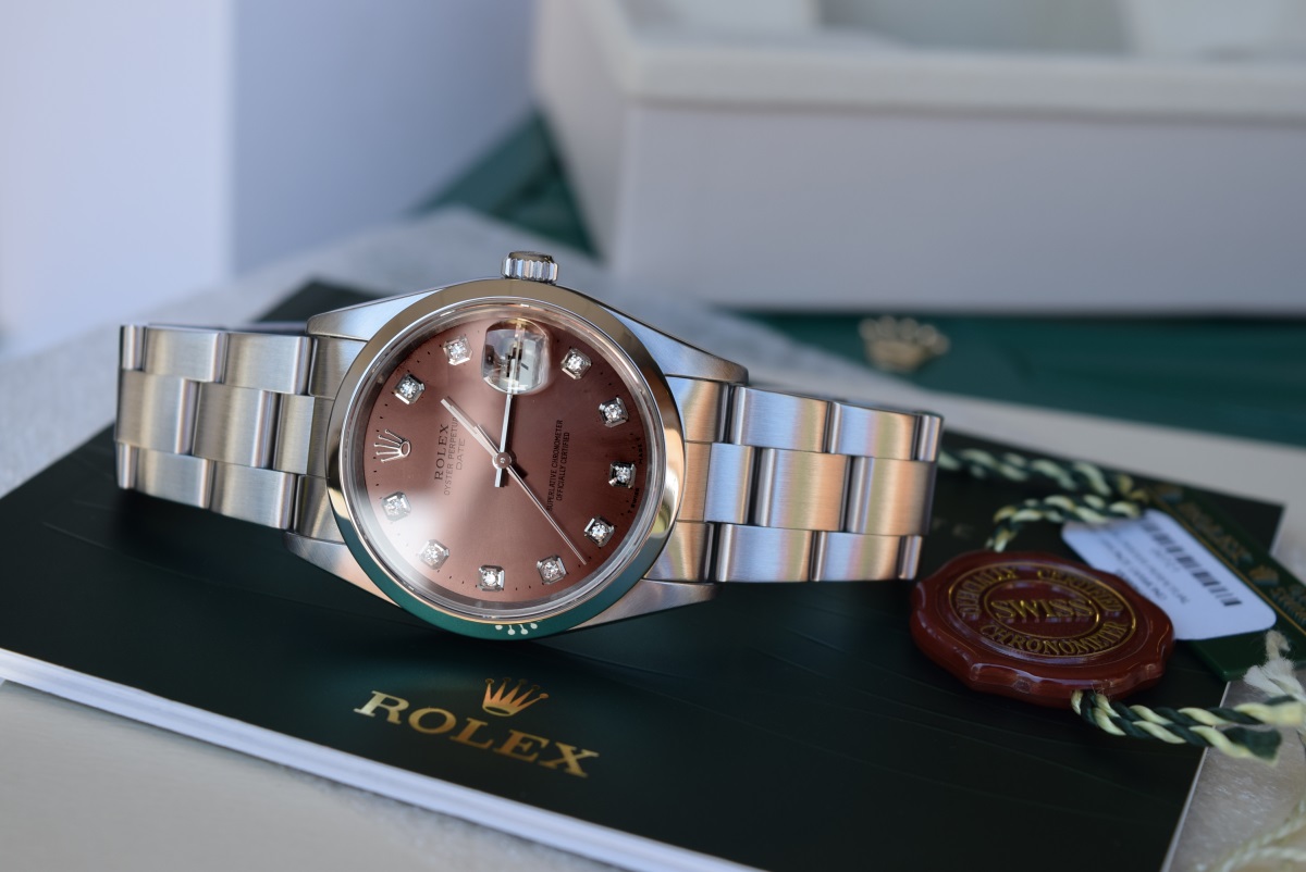 RARE & Stunning Rolex Date / DateJust - Mens Steel & Diamond (Bronze Sunburst Dial)