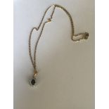 18ct GOLD SAPPHIRE & DIAMOND PENDANT & CHAIN