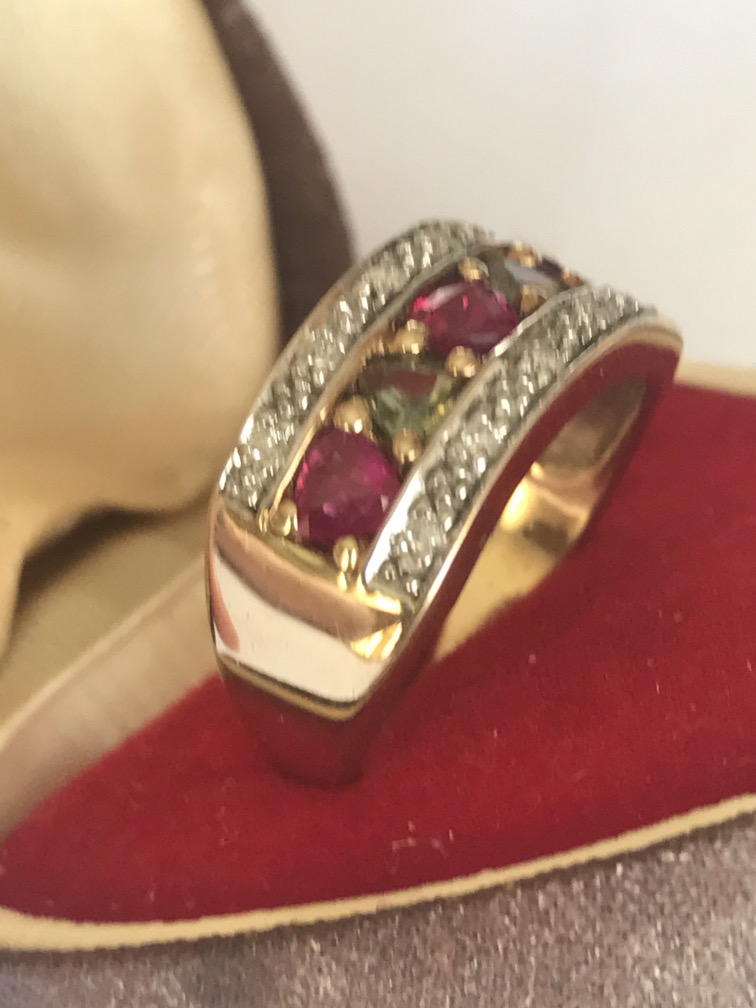 9ct Gold Ruby & Green Sapphire & Diamond Ring - Image 2 of 2