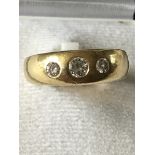 18ct GOLD 3 x DIAMOND RUB OVER GYPSY RING 0.60ct