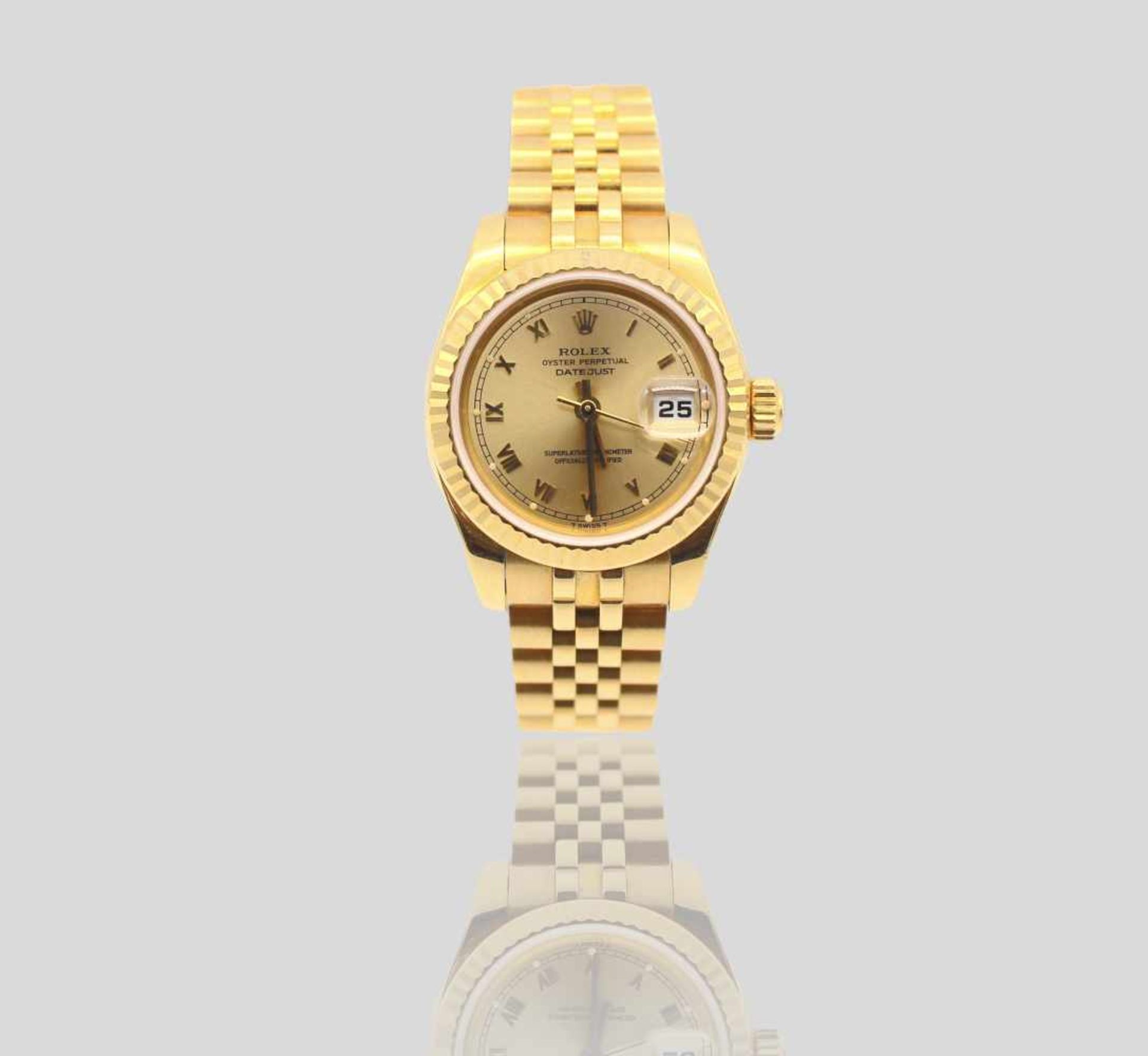 Rolex Lady-DatejustDamenarmbanduhr, Automatik, in 750er Gold, 26mm, Nr. 179178, Stegbreite 14 mm,