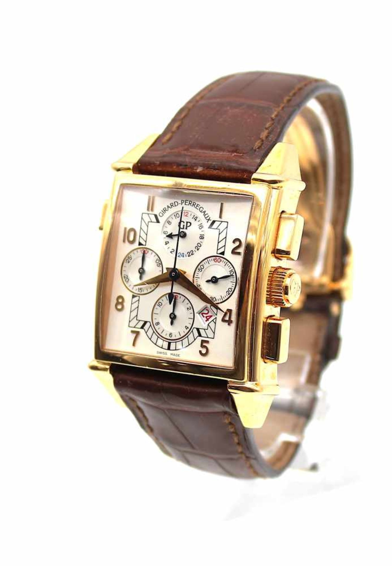 Girard Perregaux Vintage 1945 Herrenarmbanduhr in 750er Gold gearbeitet mit einem Lederarmband, Ref. - Bild 4 aus 4