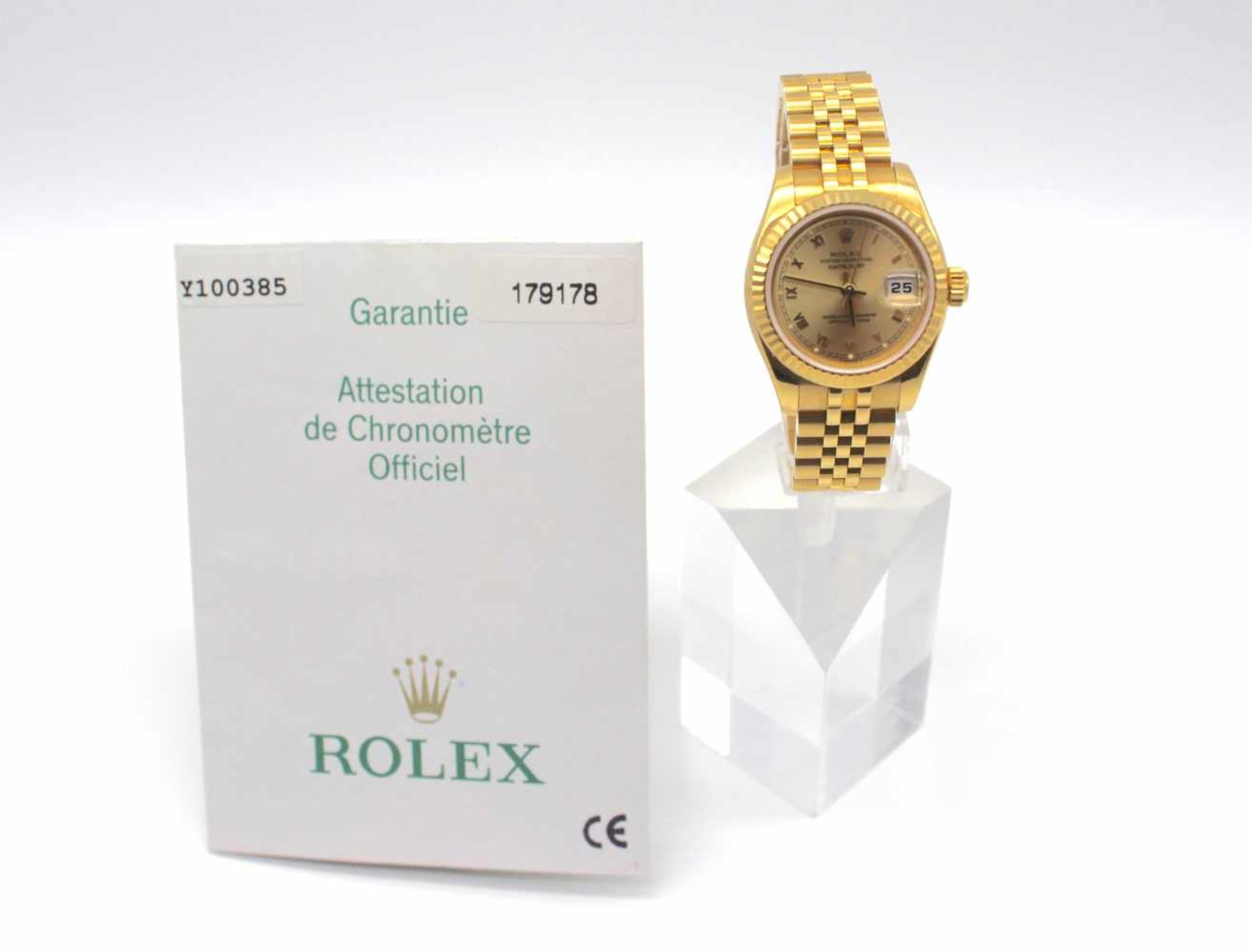 Rolex Lady-DatejustDamenarmbanduhr, Automatik, in 750er Gold, 26mm, Nr. 179178, Stegbreite 14 mm, - Bild 2 aus 3