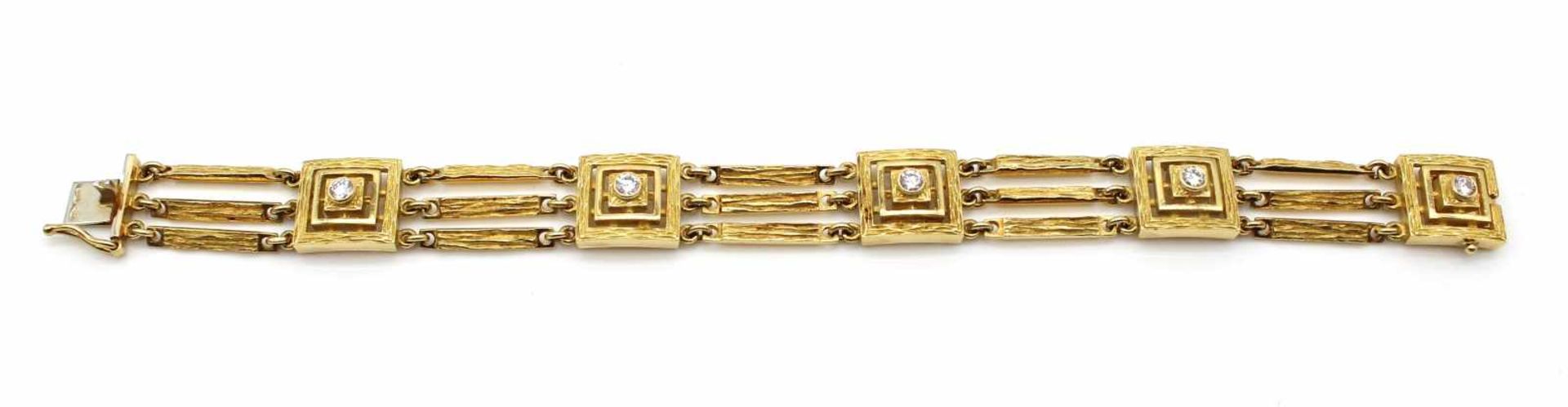 Armbandin 750er Gelbgold gearbeitet mit 5 Brillanten, gesamt ca. 0,80 ct, Qualität: VVS - VS, - Bild 4 aus 4