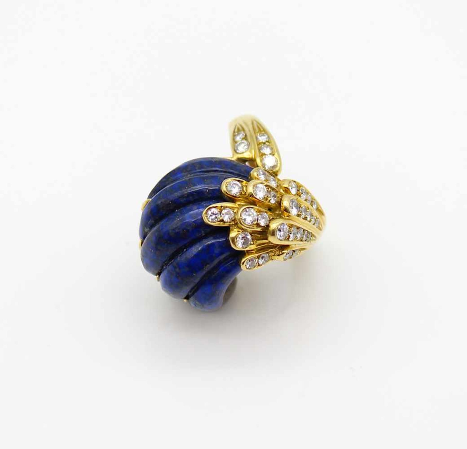 Ring in 750er Gold gearbeitet mit einem Lapislazuli, ca. 10 ct und 33 Brillanten, gesamt ca. 1 ct, - Bild 3 aus 3