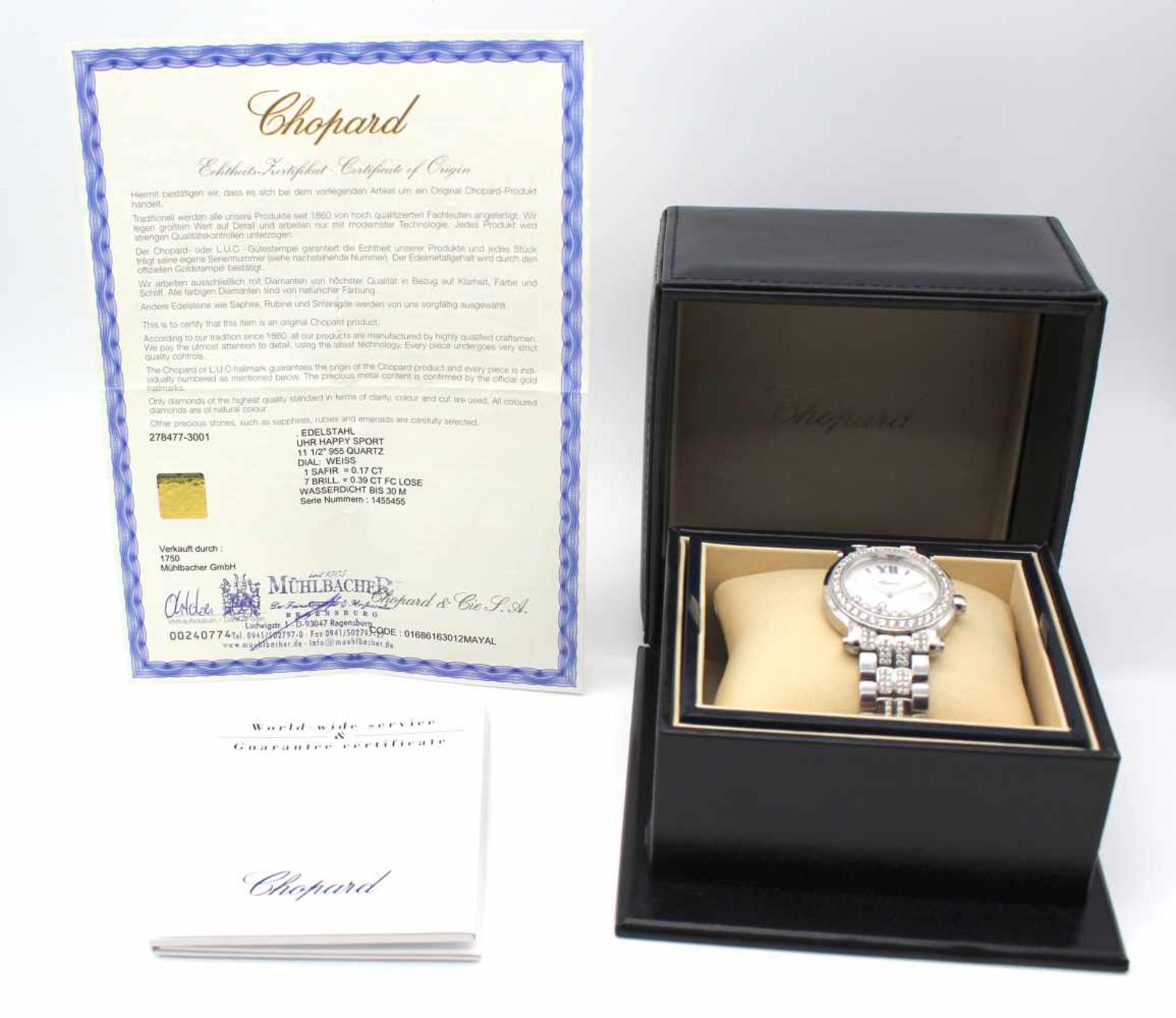 Chopard Happy Sport Quartz Damenarmbanduhr, 8475, in Stahl, Medium High 36 mm, mit Brillanten, Nr. - Bild 2 aus 3